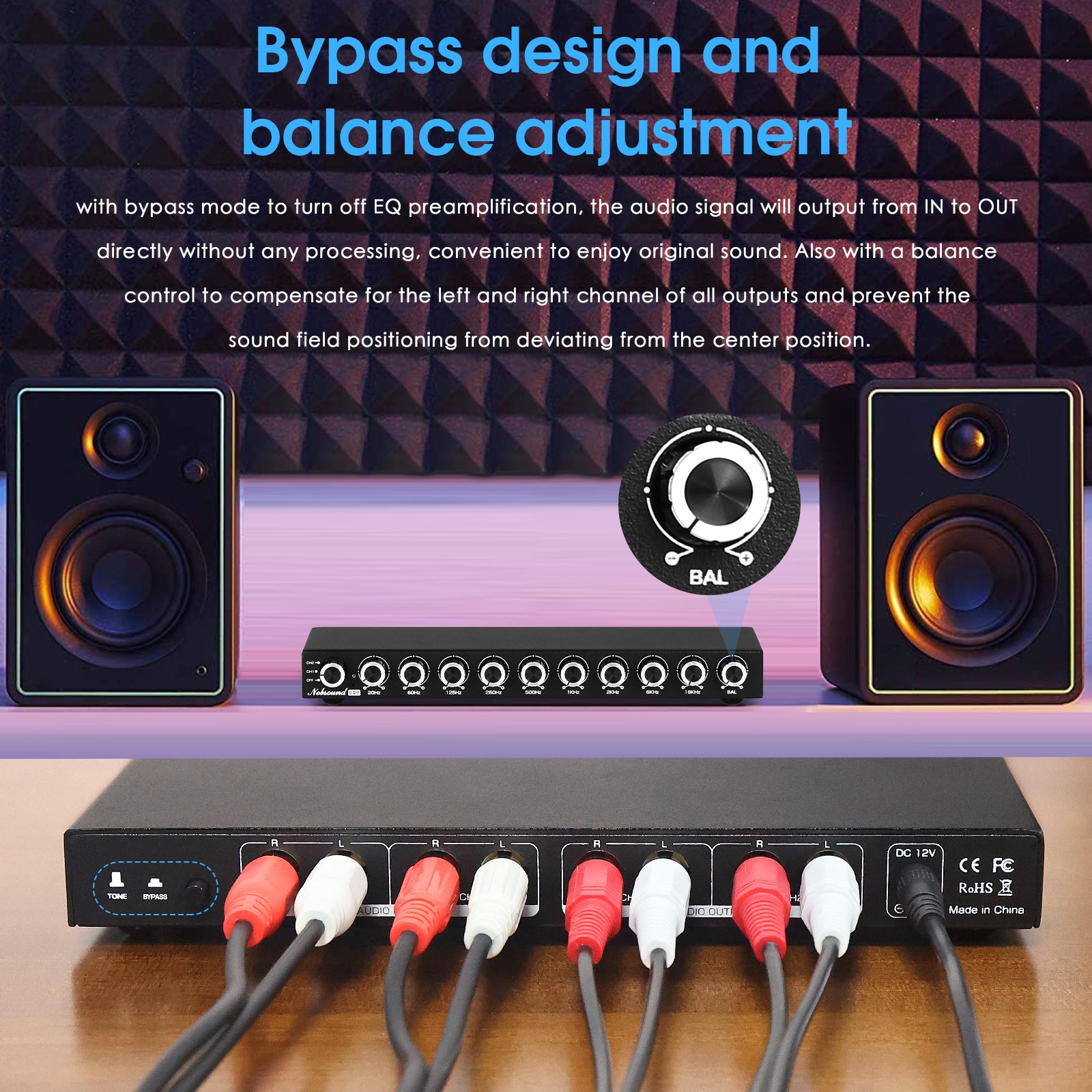 Nobsound EQ9 HiFi 9 波段立体声均衡器前置放大器模拟均衡器音频处理器，适用于家庭/汽车