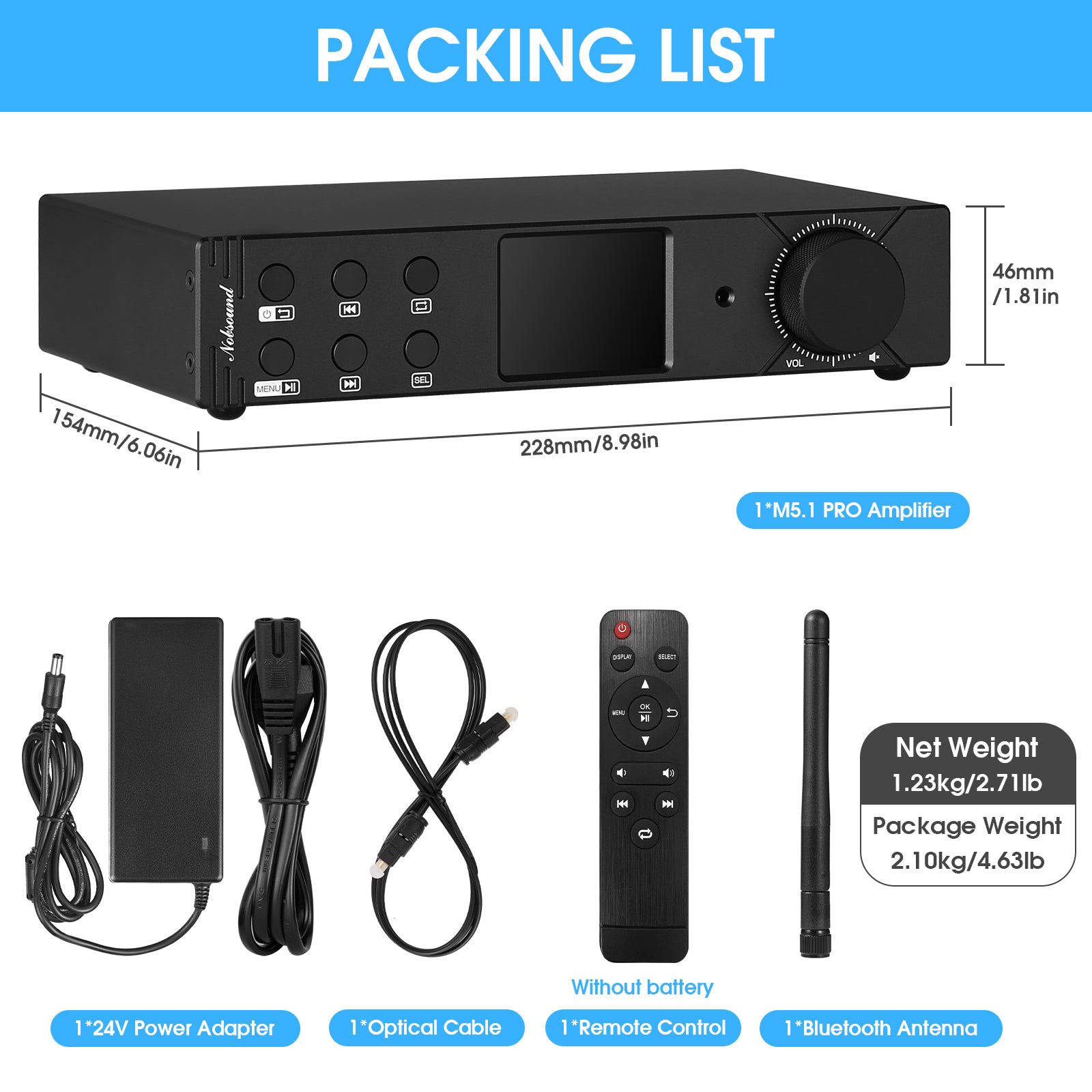 Douk Audio M5.1PRO HiFi 5.1 Channel Bluetooth Amplifier Stereo COA/OPT Converter USB Player DSD256