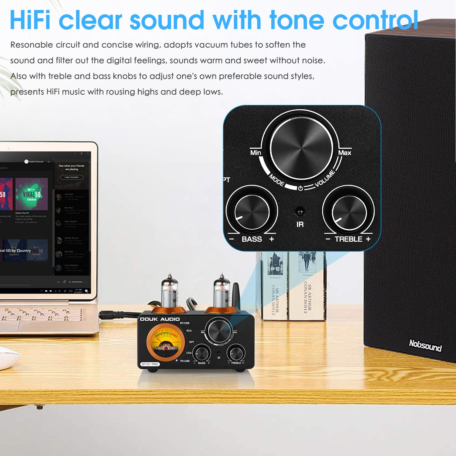 Douk Audio ST-01 PRO HiFi Bluetooth 5.0 Tube Amplifier USB DAC COAX/OPT Digital Audio Amp w/VU Meter
