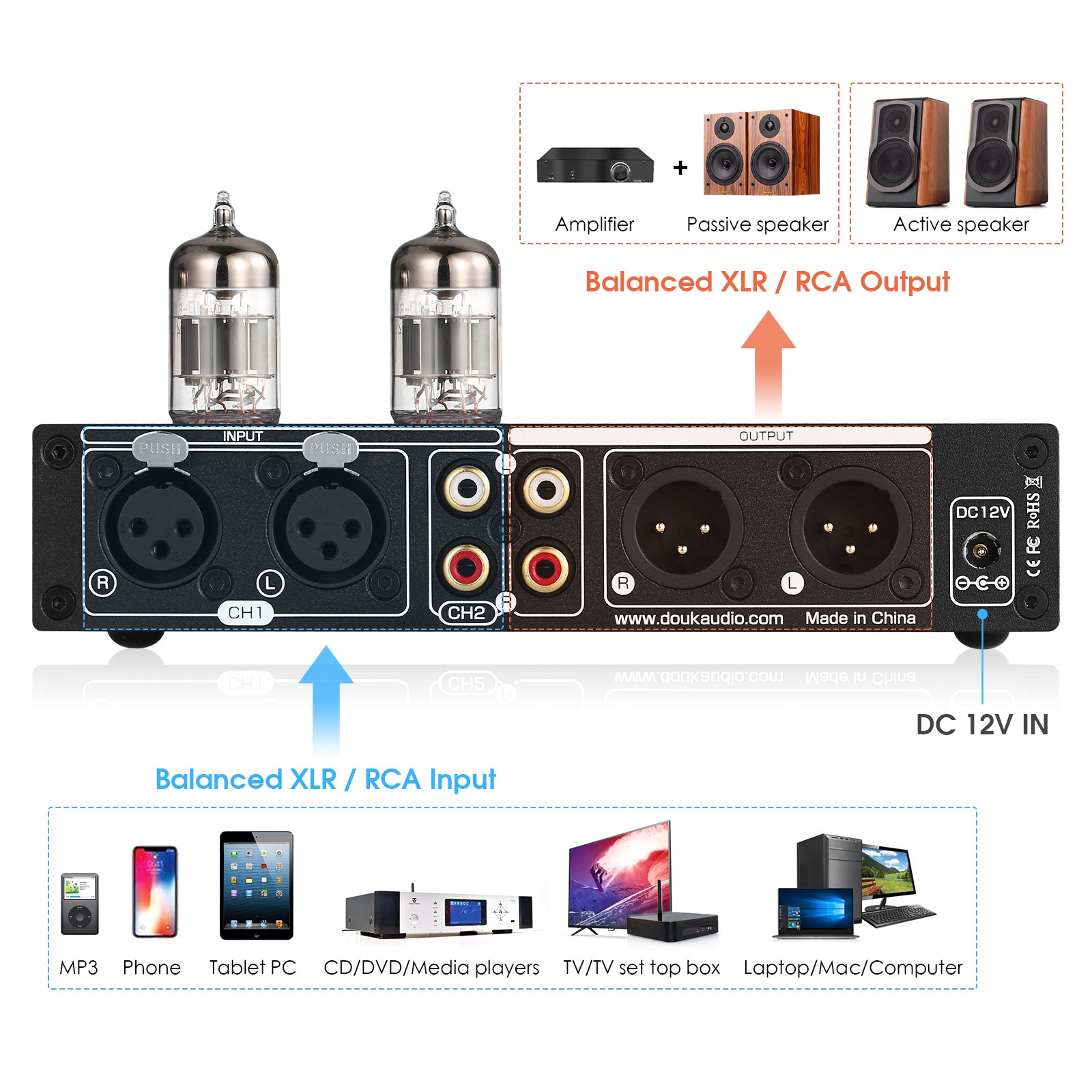 [Upgraded] Douk Audio T8PRO 7-band EQ Tube Preamp Equalizer XLR Pre-Amplifier with Tone Control for Home Speaker