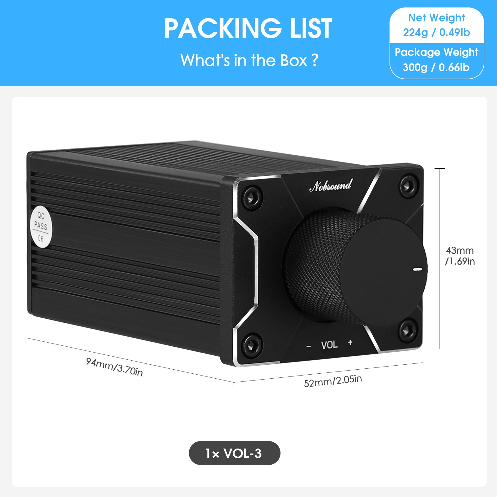 Nobsound VOL-3 Mini Passive Preamp with Variable Audio Attenuator for Power Amplifier Active Speakers