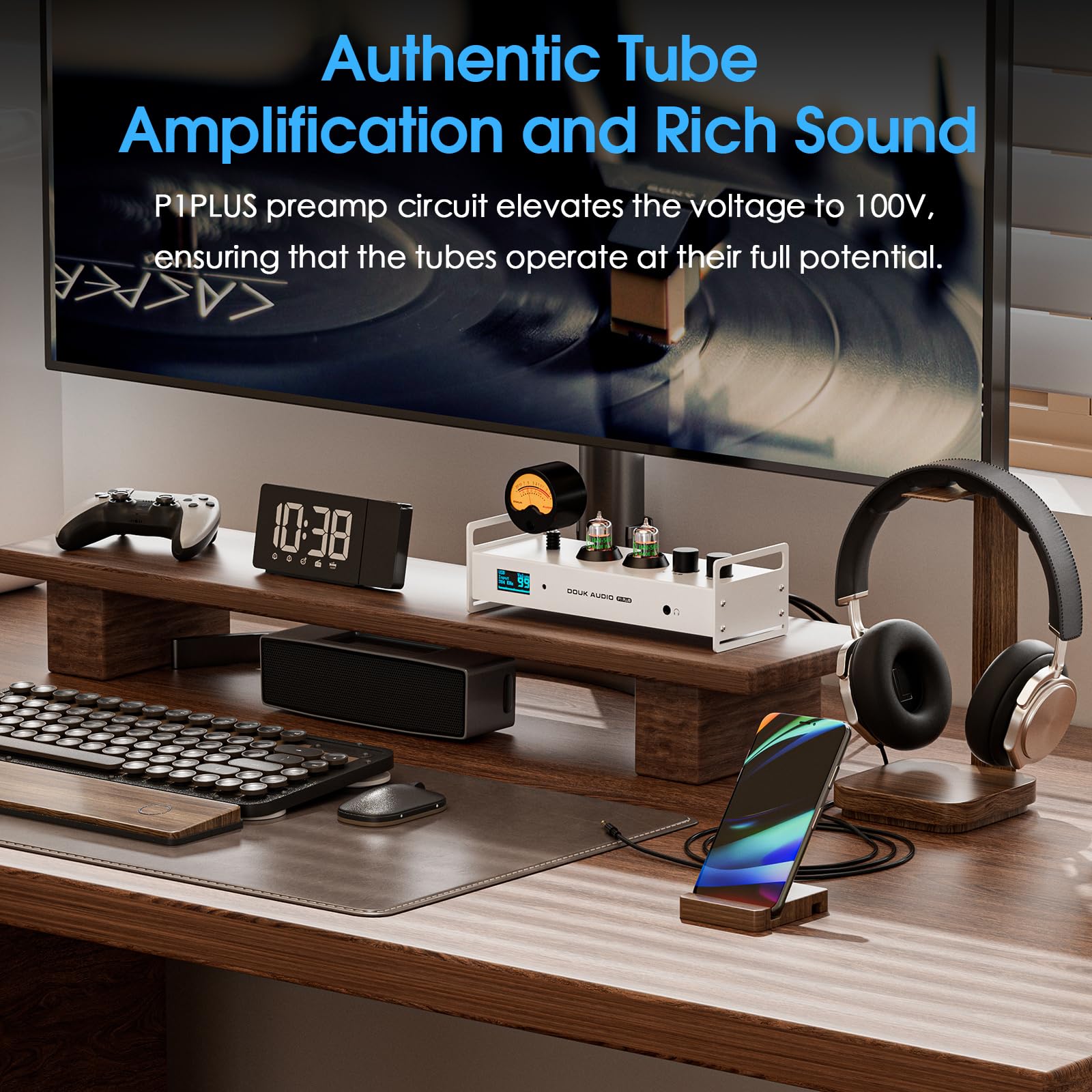 Douk Audio P1 PLUS Bluetooth Tube Preamp USB DAC Headphone Amp w/VU Meter DSD256