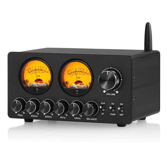 Douk Audio EQ5-TONE Mini 5-Band EQ Equalizer with Bluetooth Receiver Stereo Audio Preamp w/VU Meter