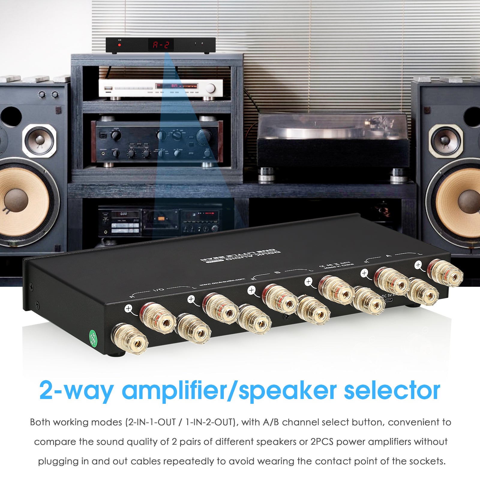 Douk Audio SP102 PRO 2 Way Amplifier / Speaker Switcher Box Stereo A/B Audio Selector LED Display