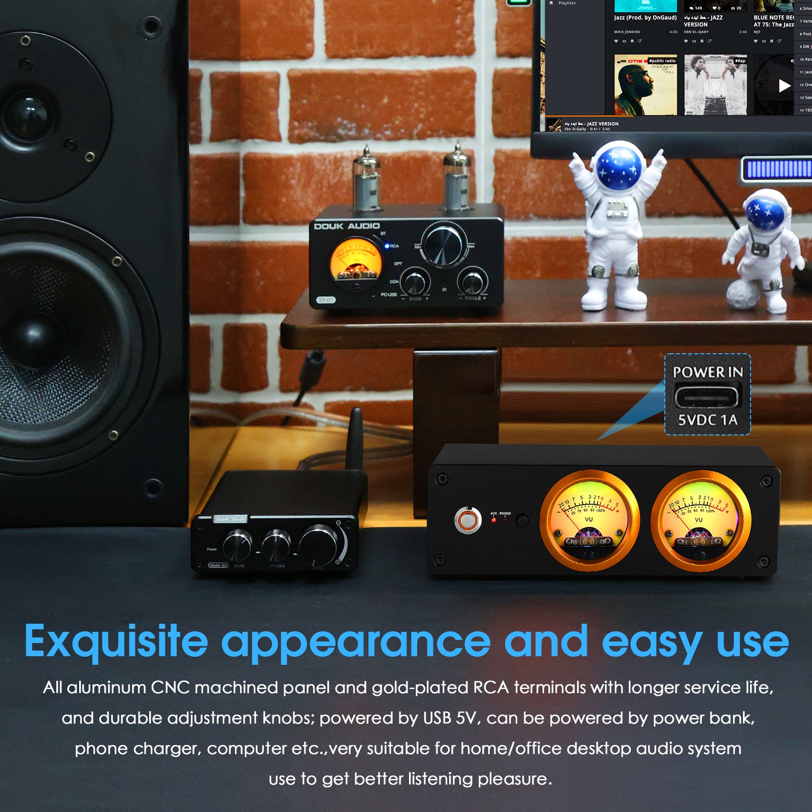 Douk Audio T13 Phono-Vorverstärker für MM-Plattenspieler, Stereo-Desktop-Kopfhörerverstärker mit VU-Meter