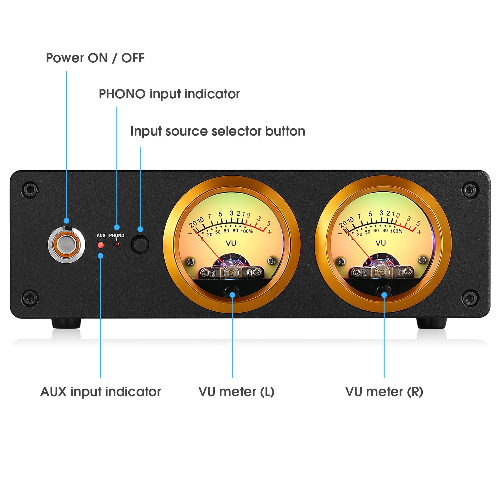 Douk Audio T13 Phono-Vorverstärker für MM-Plattenspieler, Stereo-Desktop-Kopfhörerverstärker mit VU-Meter