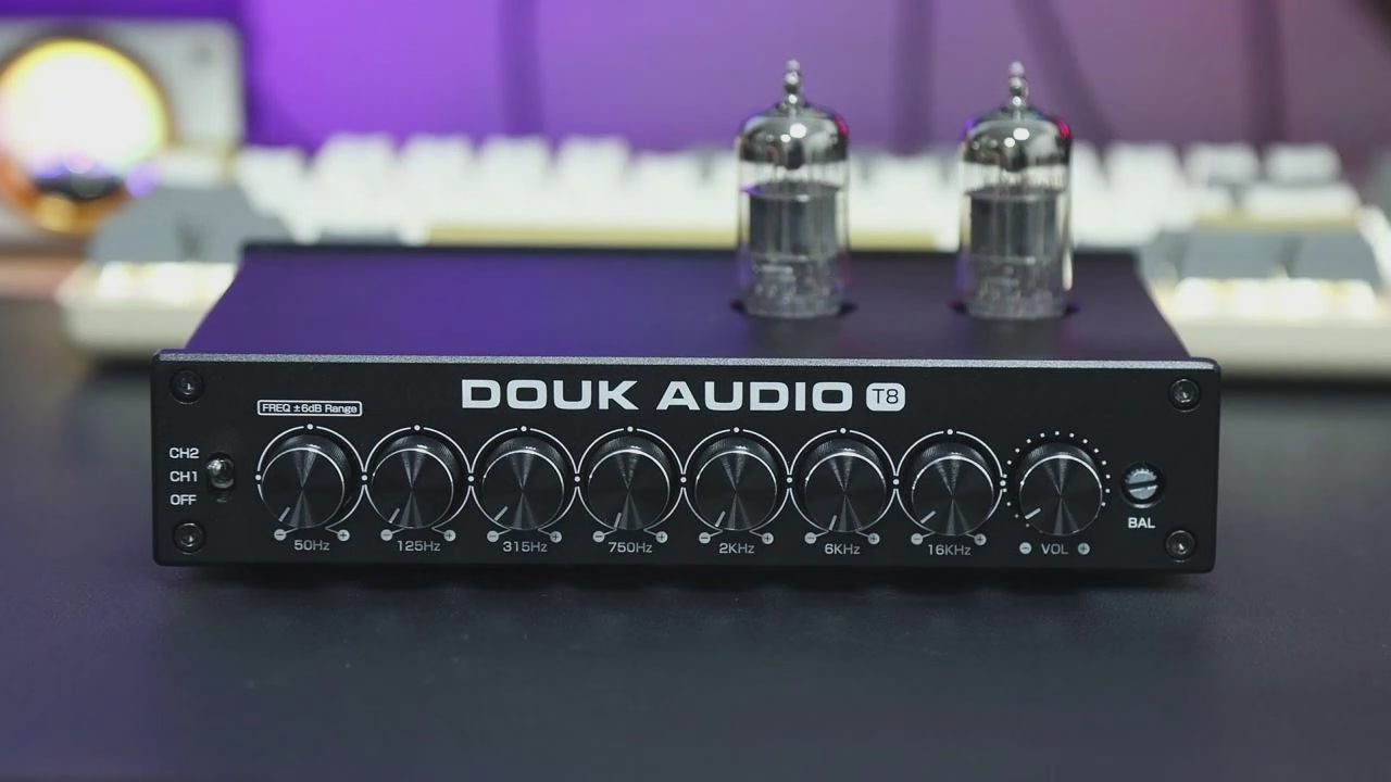 [Upgraded] Douk Audio T8PRO 7-band EQ Tube Preamp Equalizer XLR Pre-Amplifier with Tone Control for Home Speaker