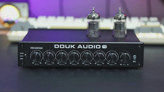 [Upgraded] Douk Audio T8PRO 7-band EQ Tube Preamp Equalizer XLR Pre-Amplifier with Tone Control for Home Speaker