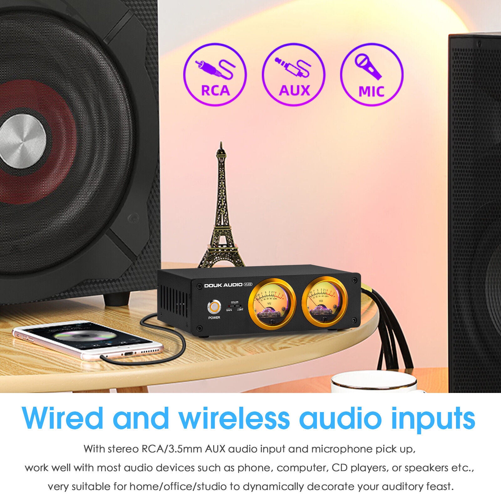 Douk Audio VU22 双模拟 VU 表显示 DB 面板 MIC+LINE 声级计