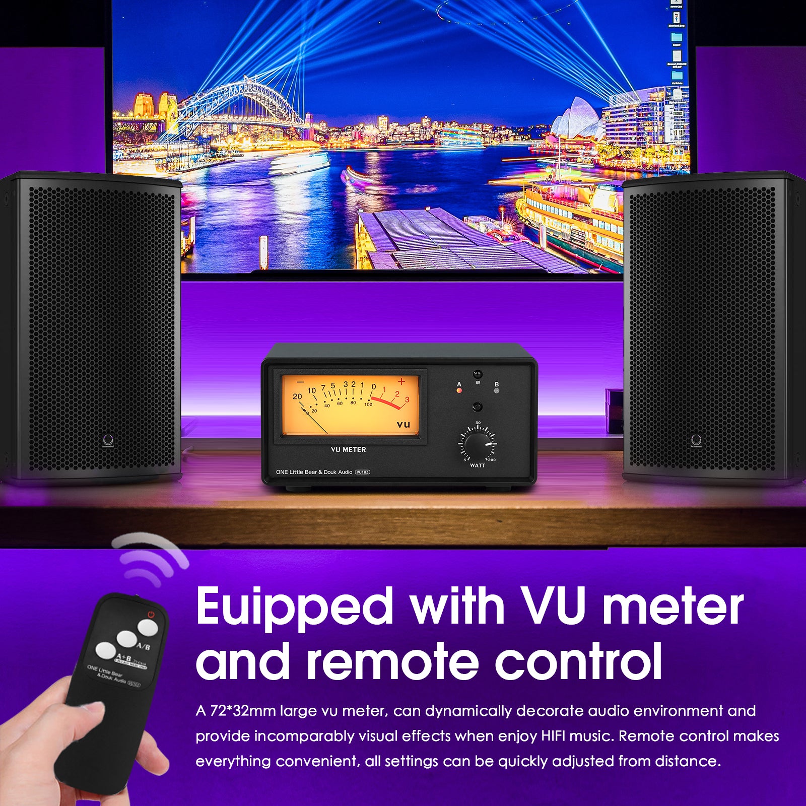 Douk Audio VU102 双区域放大器/扬声器选择器，带音量表音频切换器和红外遥控器