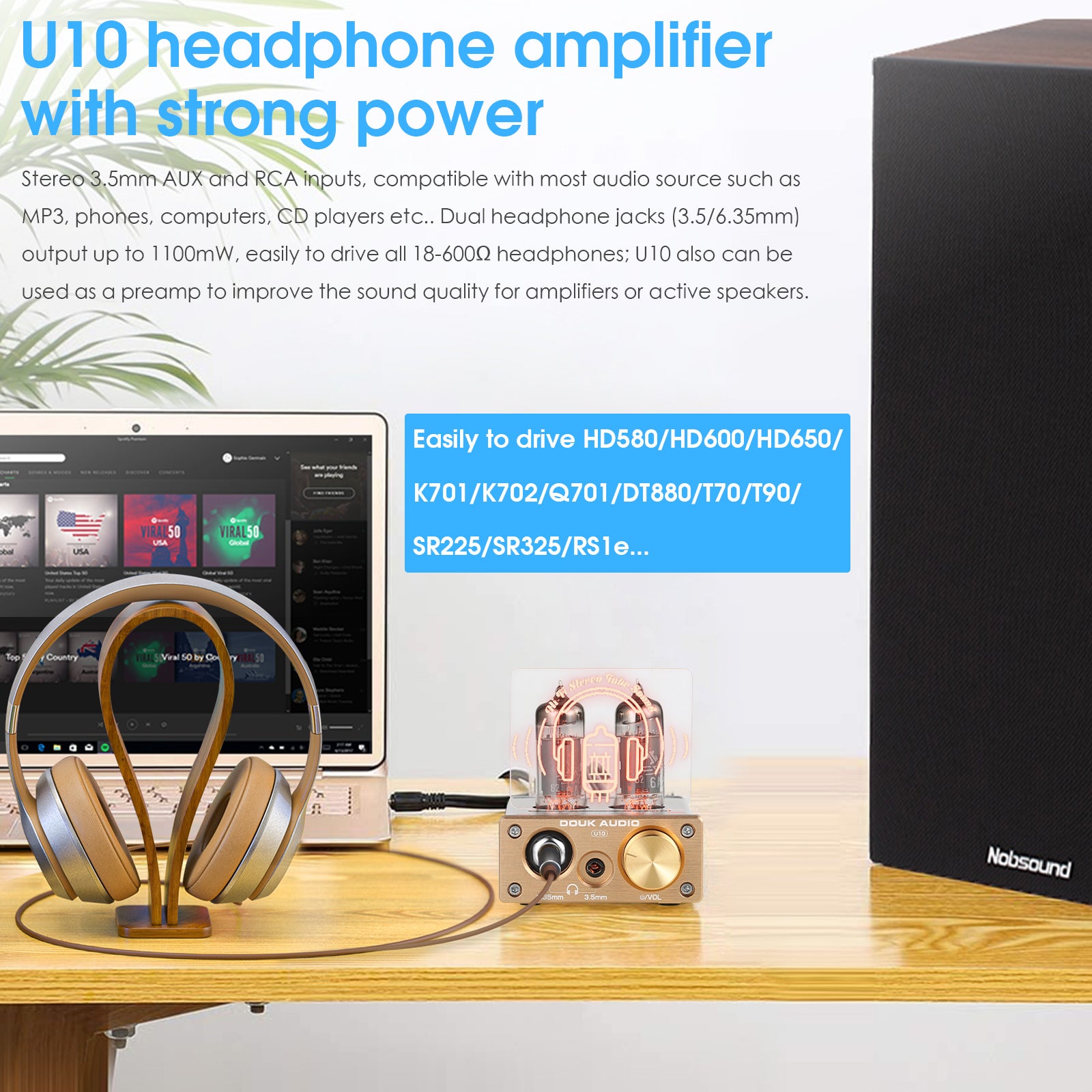 Douk Audio U10 迷你电子管耳机放大器 HIFI 立体声前置放大器 适用于家用扬声器