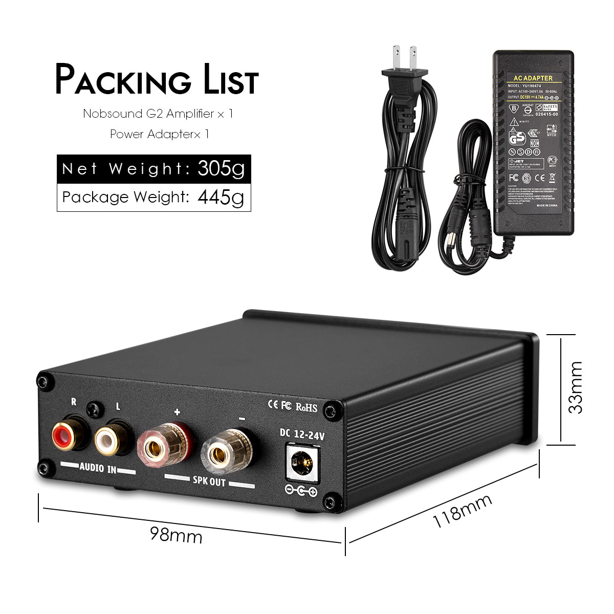 Nobsound G2 Mini 100W Mono Channel Digital Amplifier Subwoofer/Full-Frequency Power Amp for Home Stereos