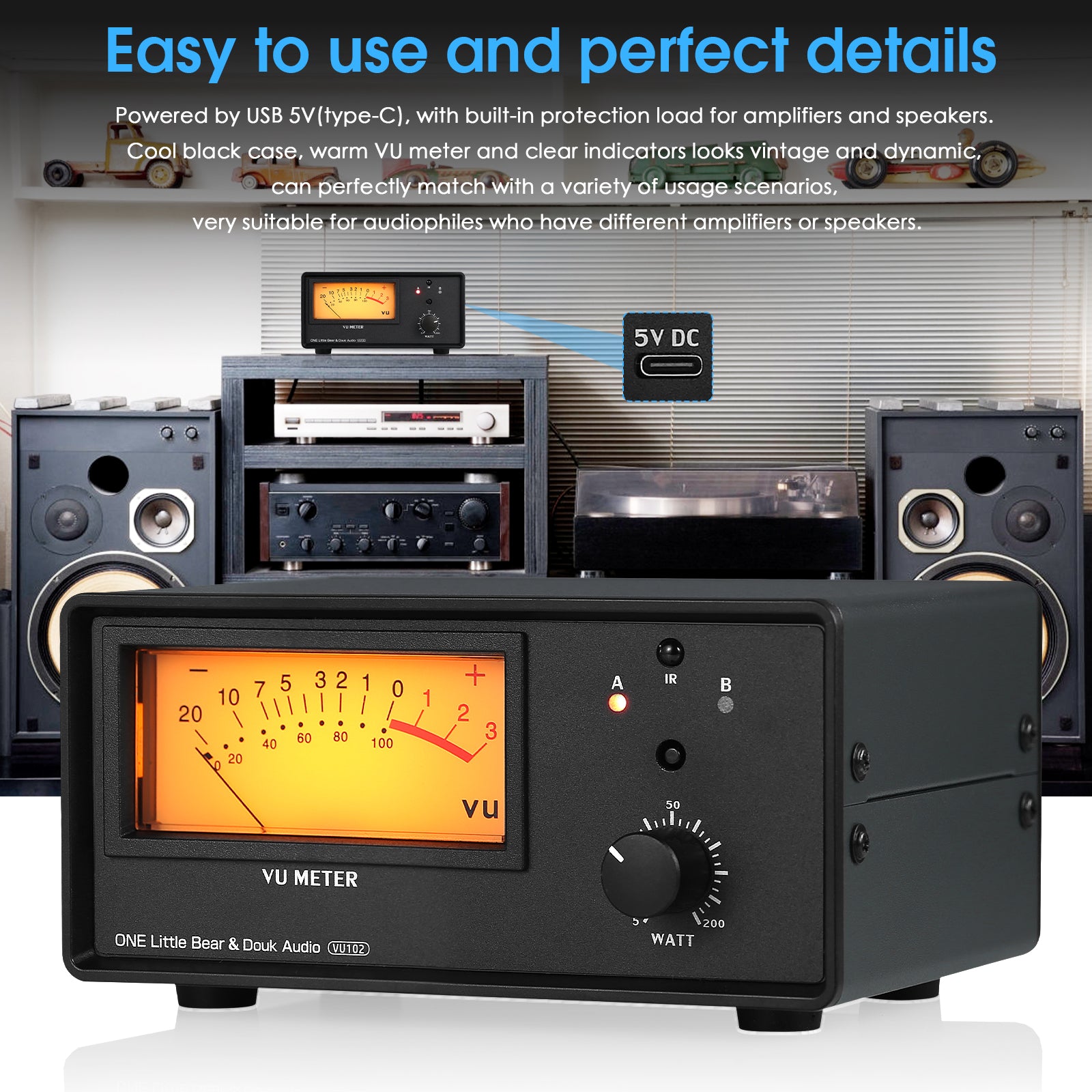 Douk Audio VU102 双区域放大器/扬声器选择器，带音量表音频切换器和红外遥控器