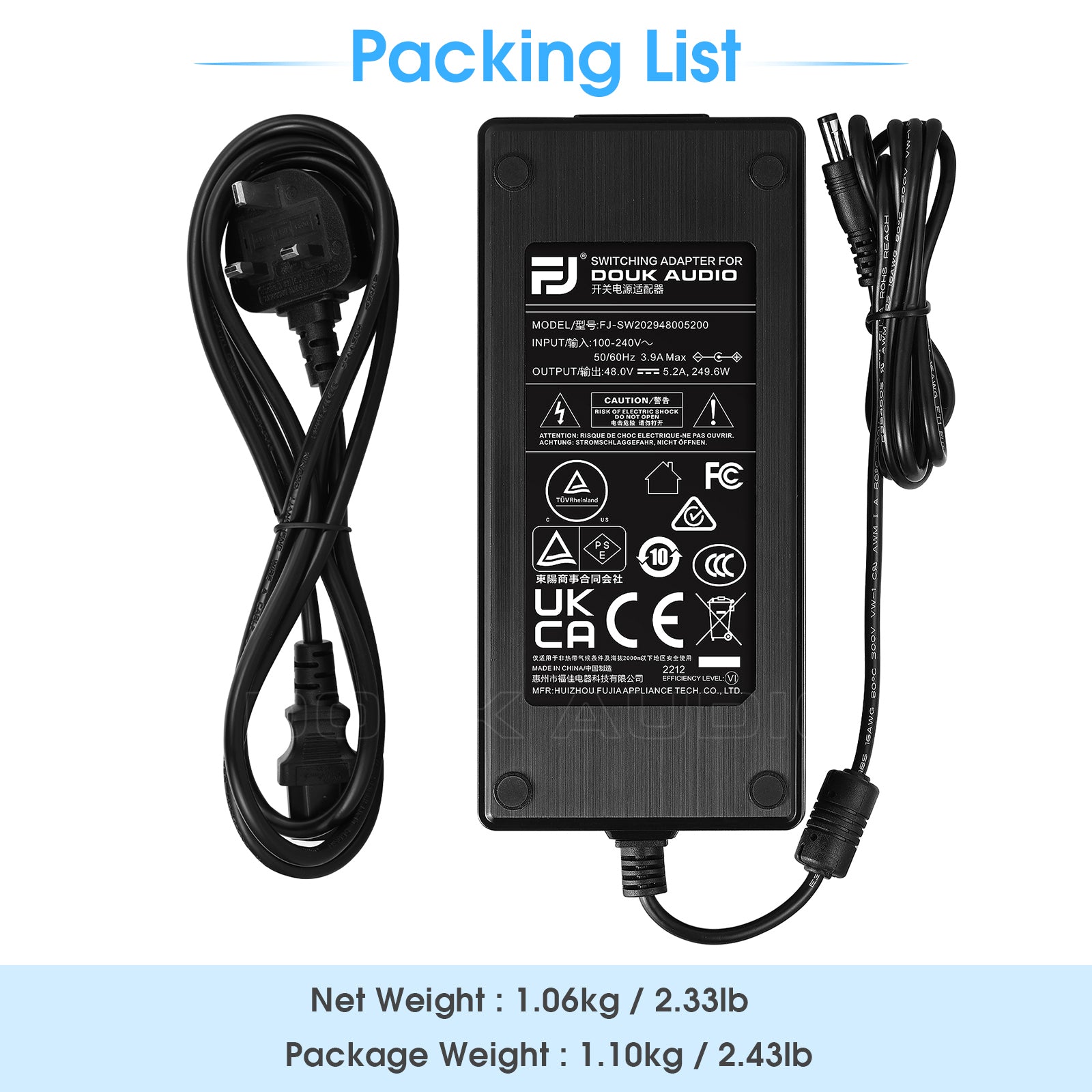 Douk Audio DC 19/24/32/36/48V Power Supply Adapter AC 100-240V Transformer