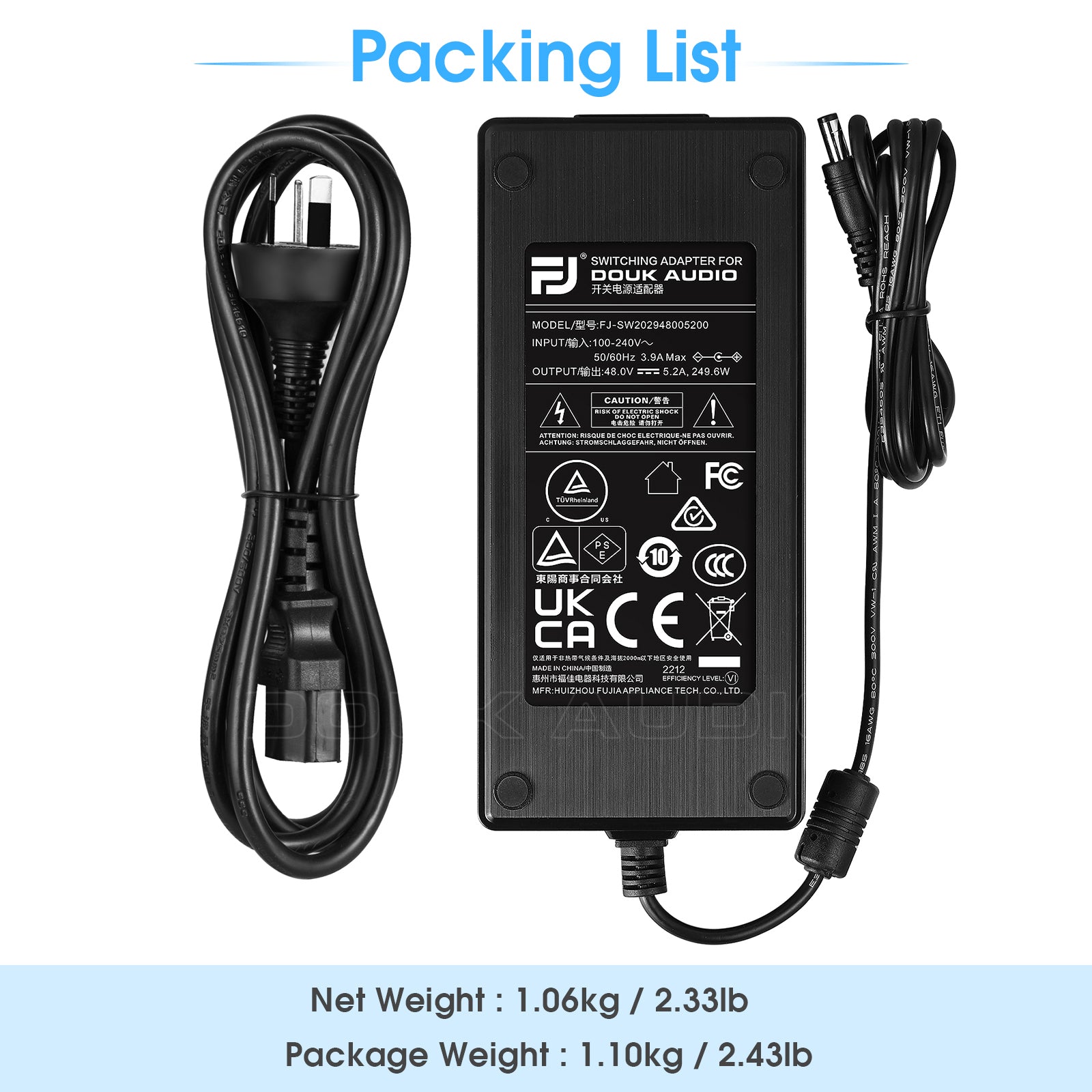 Douk Audio DC 19/24/32/36/48V Power Supply Adapter AC 100-240V Transformer