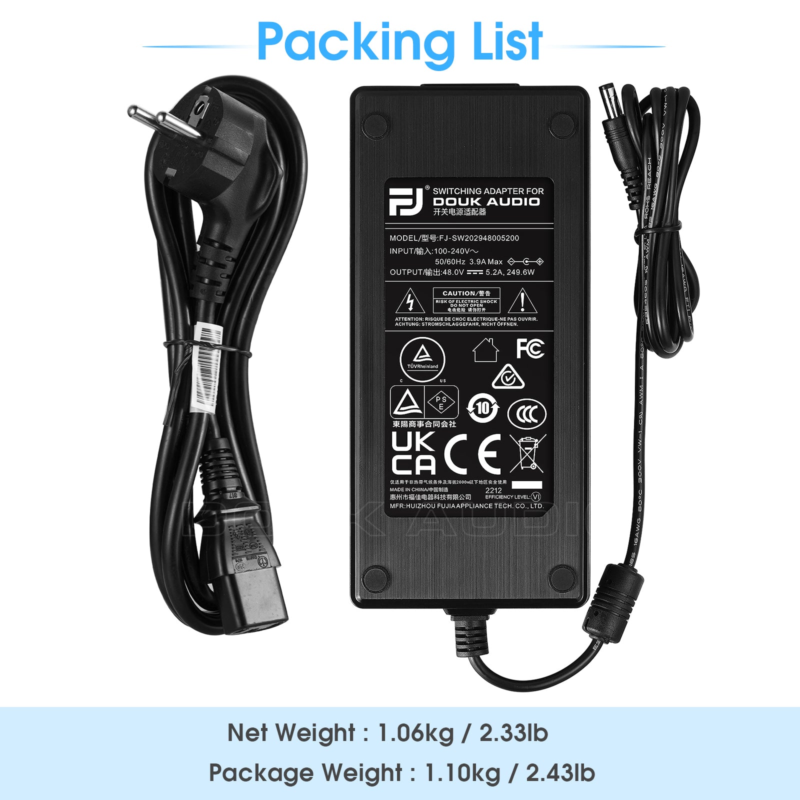 Douk Audio DC 19/24/32/36/48V Power Supply Adapter AC 100-240V Transformer