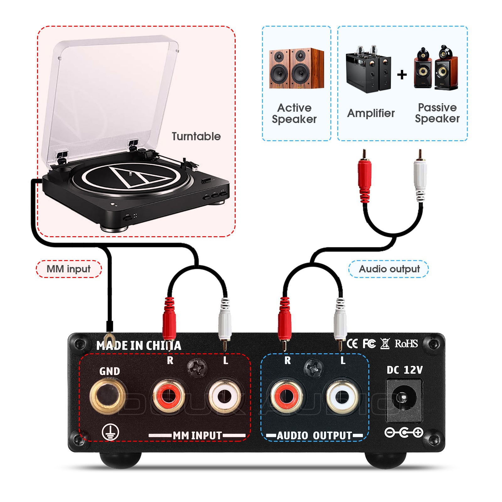 Nobsound T3 MM Phono-Vorverstärker für Plattenspieler, HiFi-Heim-Plattenspieler-Vorverstärker 