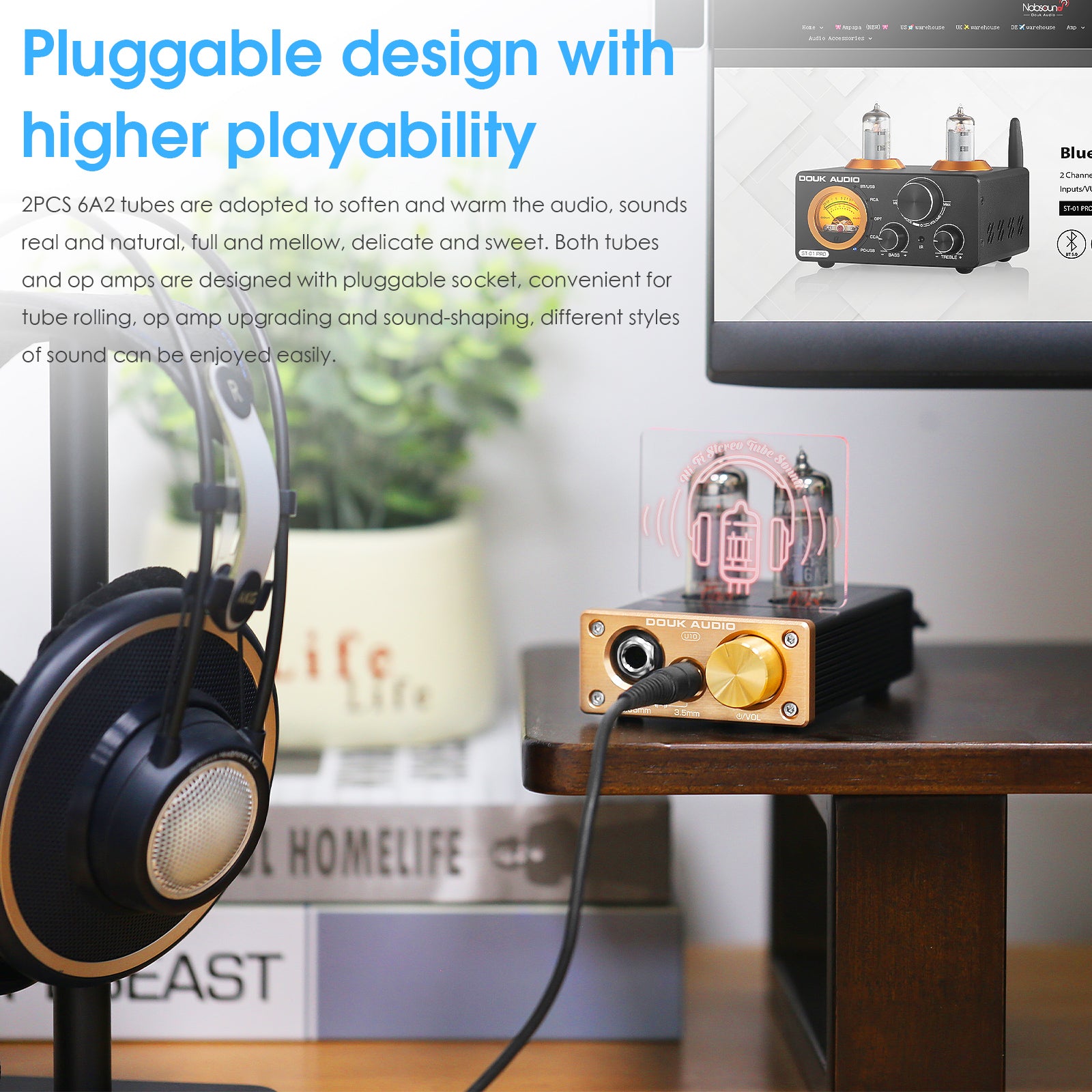 Douk Audio U10 迷你电子管耳机放大器 HIFI 立体声前置放大器 适用于家用扬声器