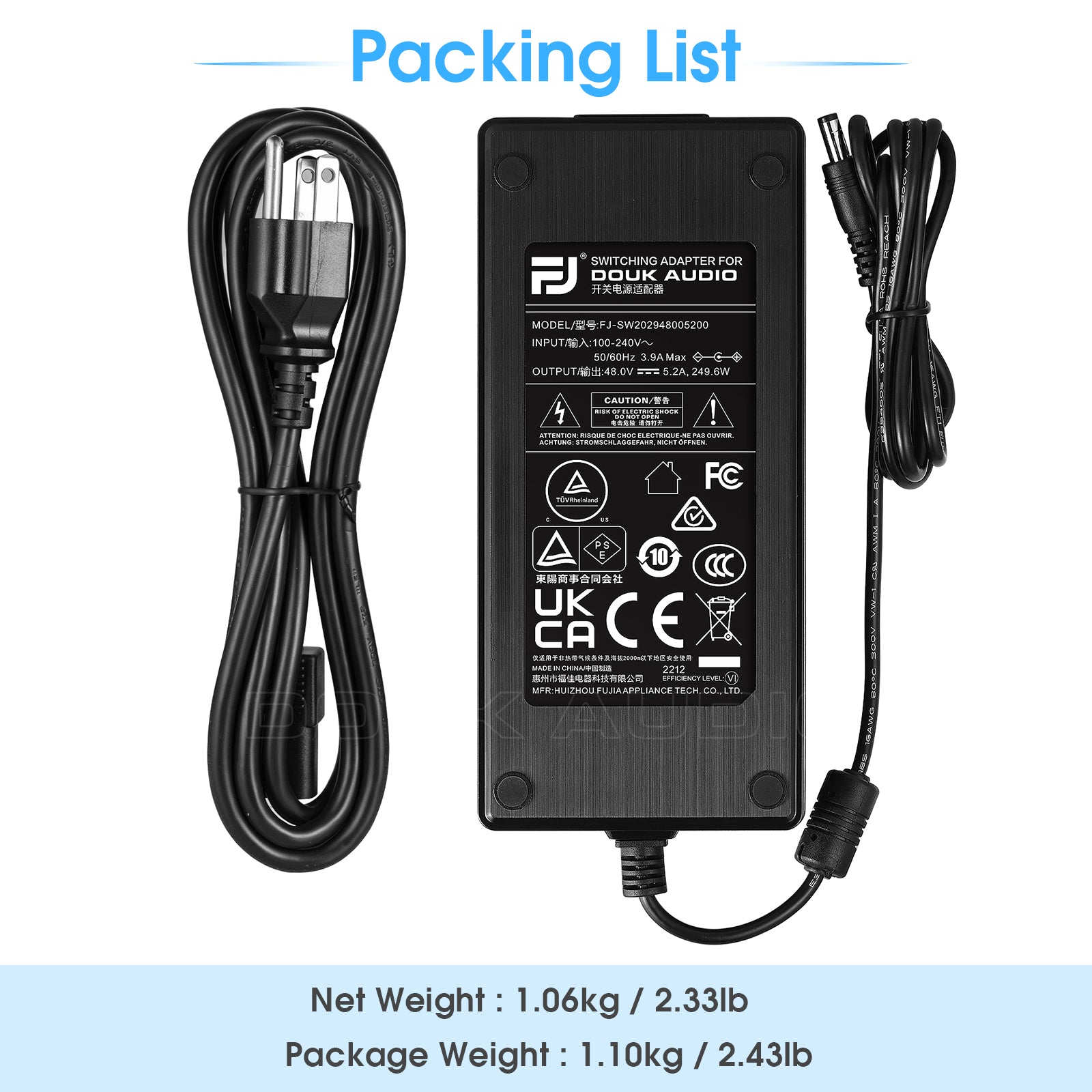 Douk Audio DC 19/24/32/36/48V Power Supply Adapter AC 100-240V Transformer