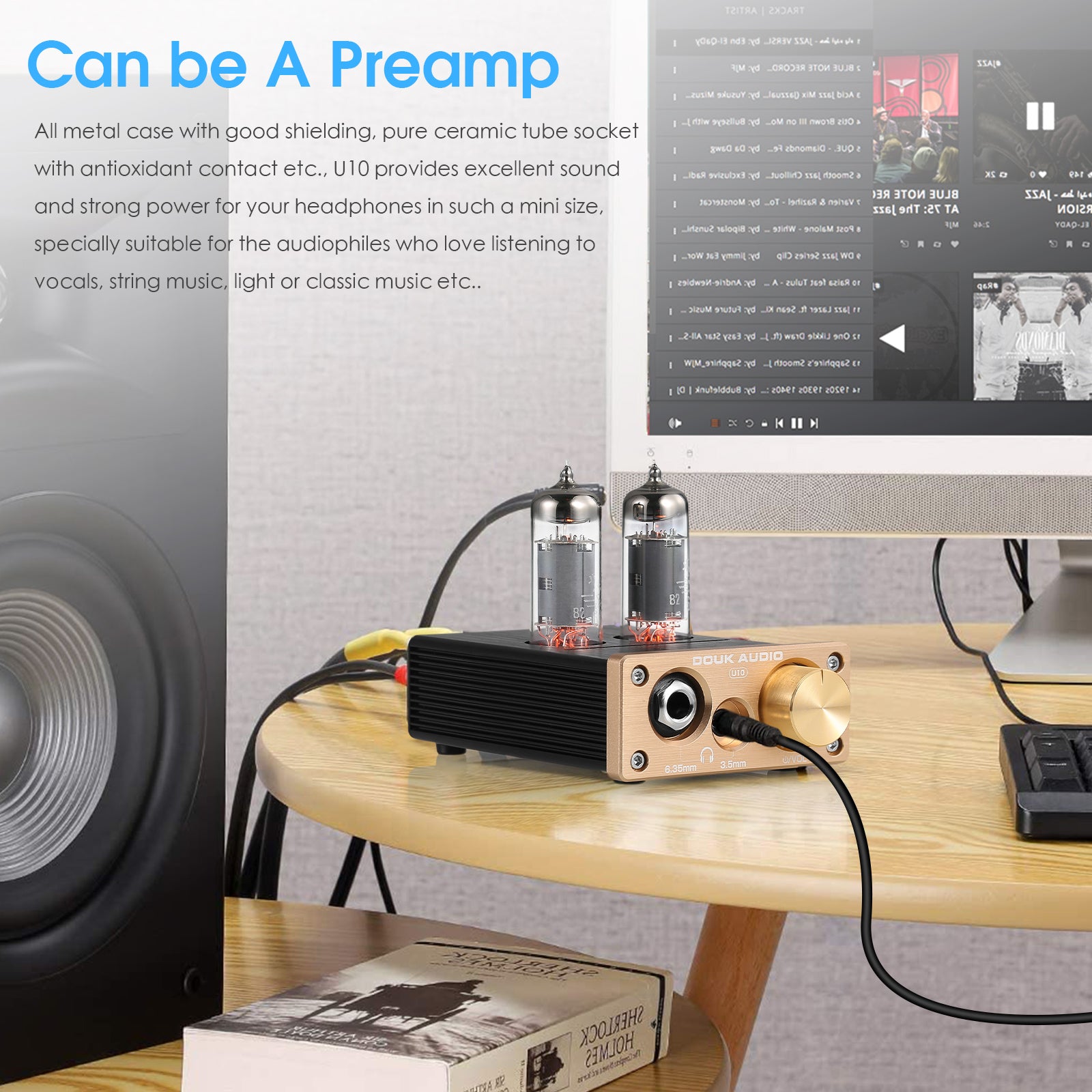 Douk Audio U10 迷你电子管耳机放大器 HIFI 立体声前置放大器 适用于家用扬声器