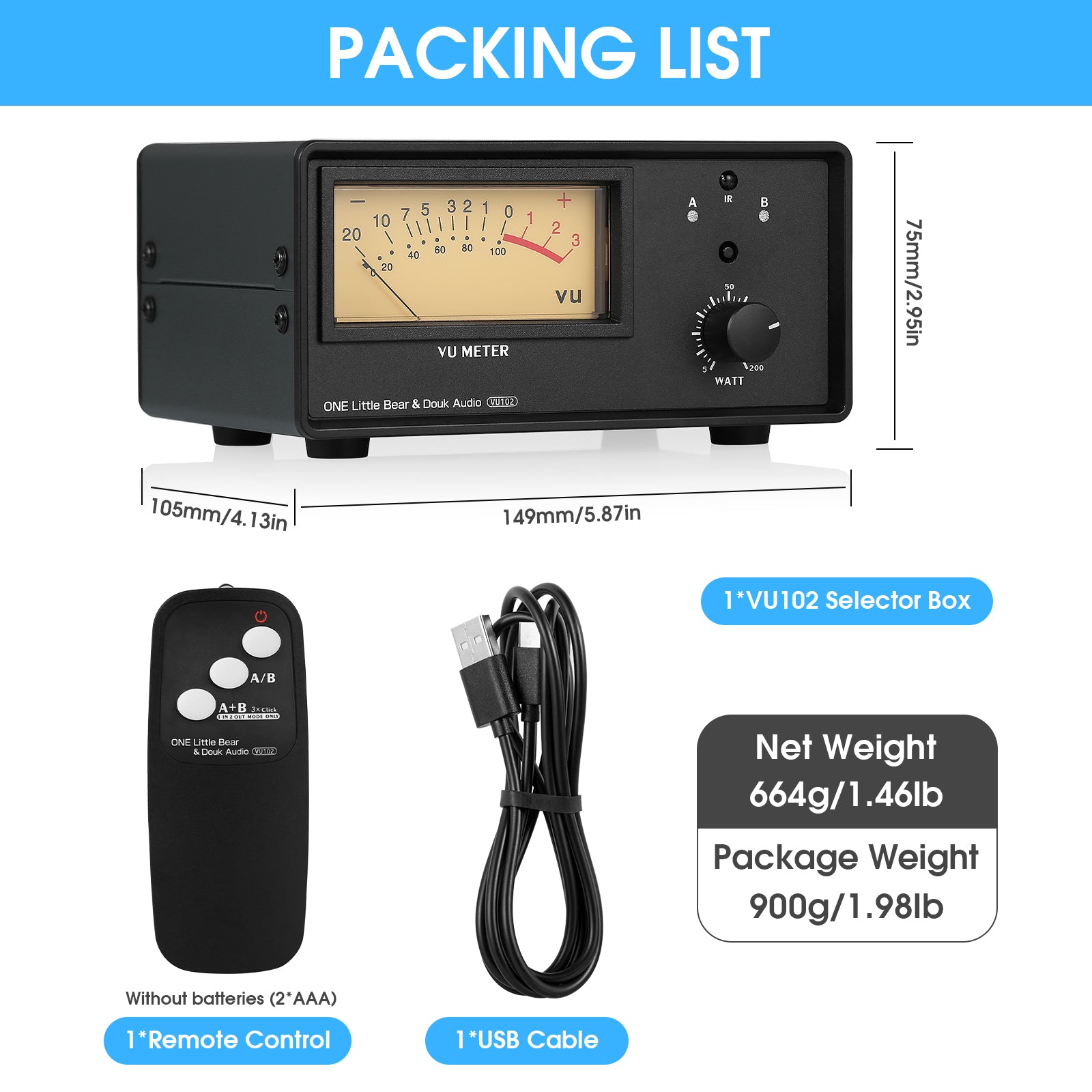 Douk Audio VU102 双区域放大器/扬声器选择器，带音量表音频切换器和红外遥控器