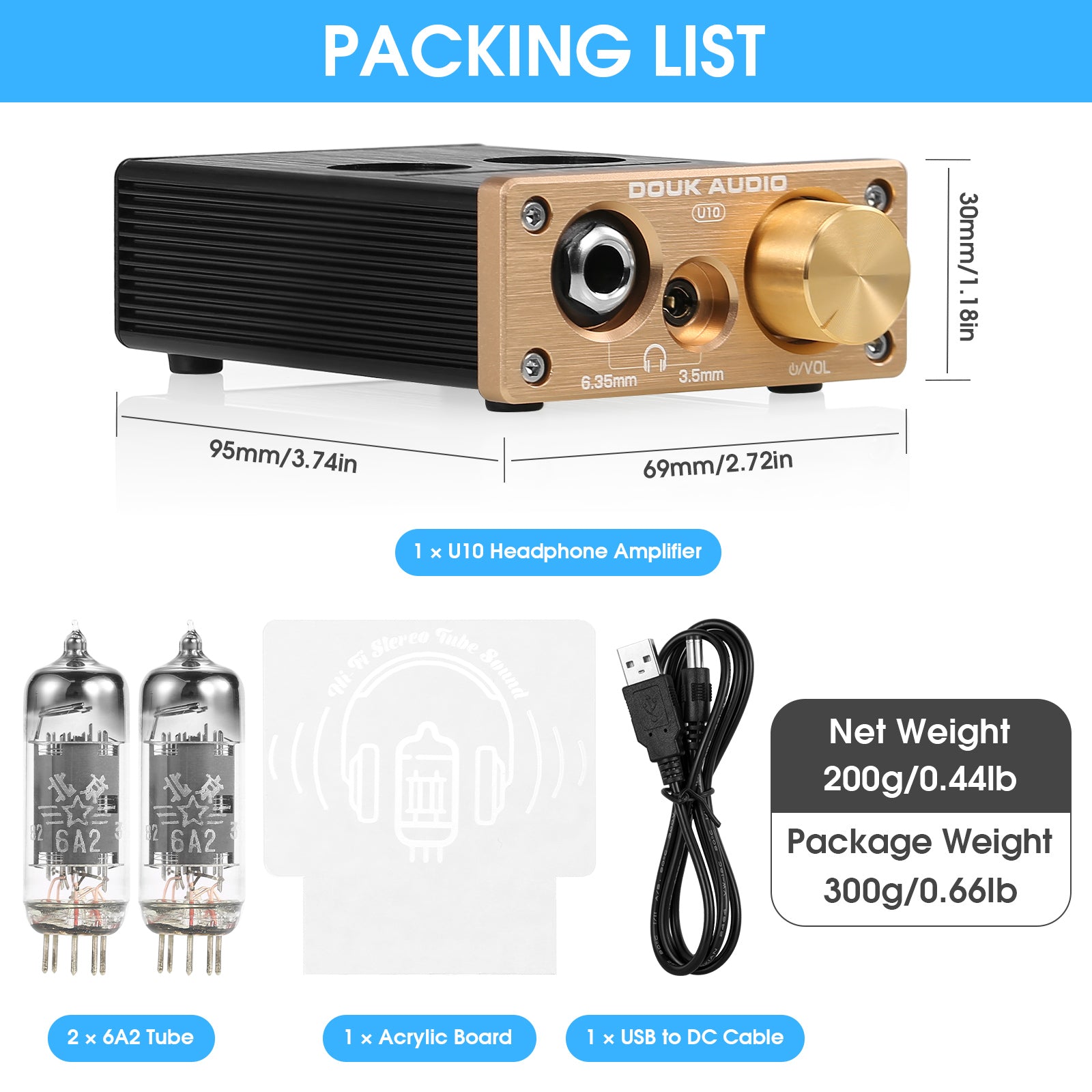 Douk Audio U10 迷你电子管耳机放大器 HIFI 立体声前置放大器 适用于家用扬声器