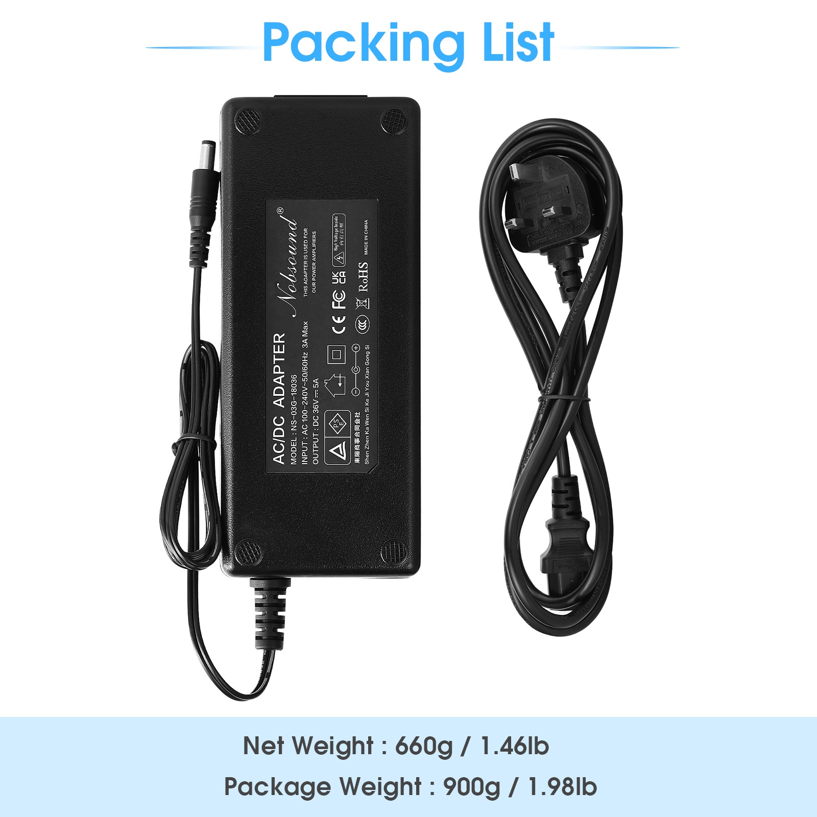 Douk Audio DC 19/24/32/36/48V Power Supply Adapter AC 100-240V Transformer