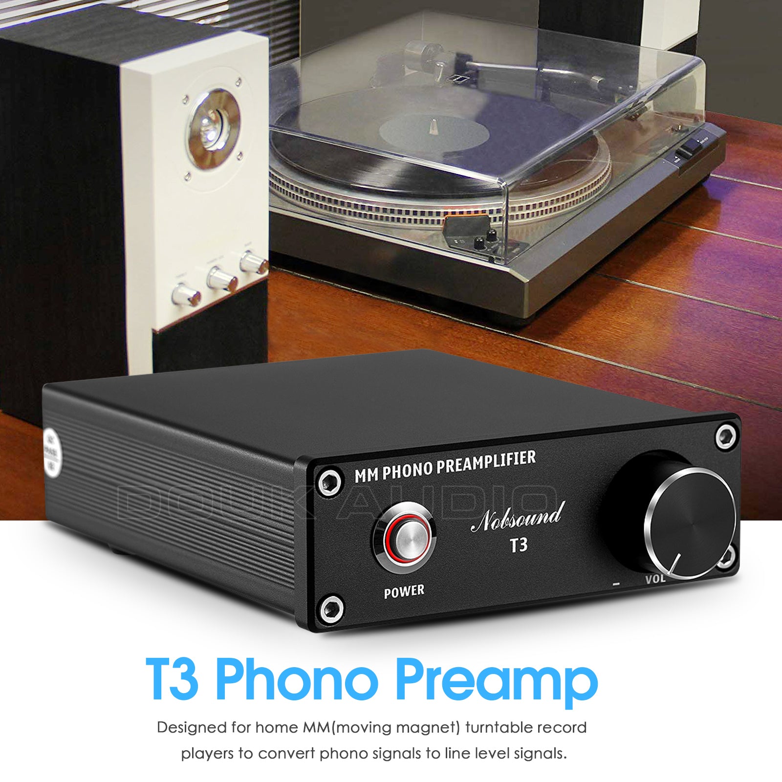 Nobsound T3 MM Phono-Vorverstärker für Plattenspieler, HiFi-Heim-Plattenspieler-Vorverstärker 