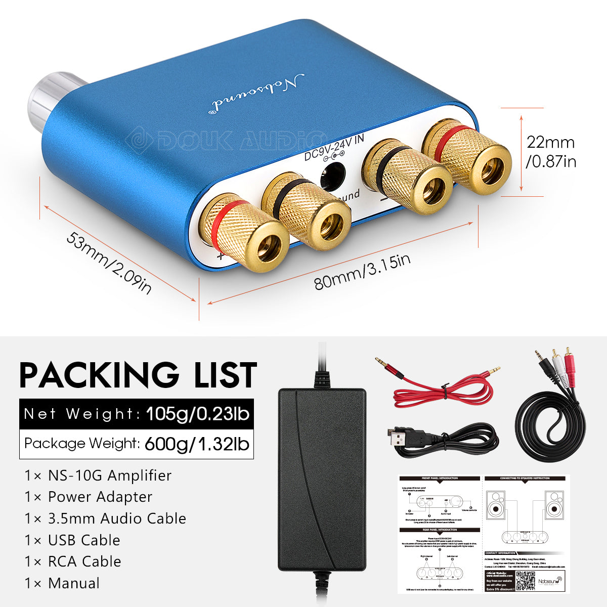 Nobsound NS-10G Mini Bluetooth 5.0 Digital Amplifier HiFi Stereo Audio Bass Amp 50W+50W