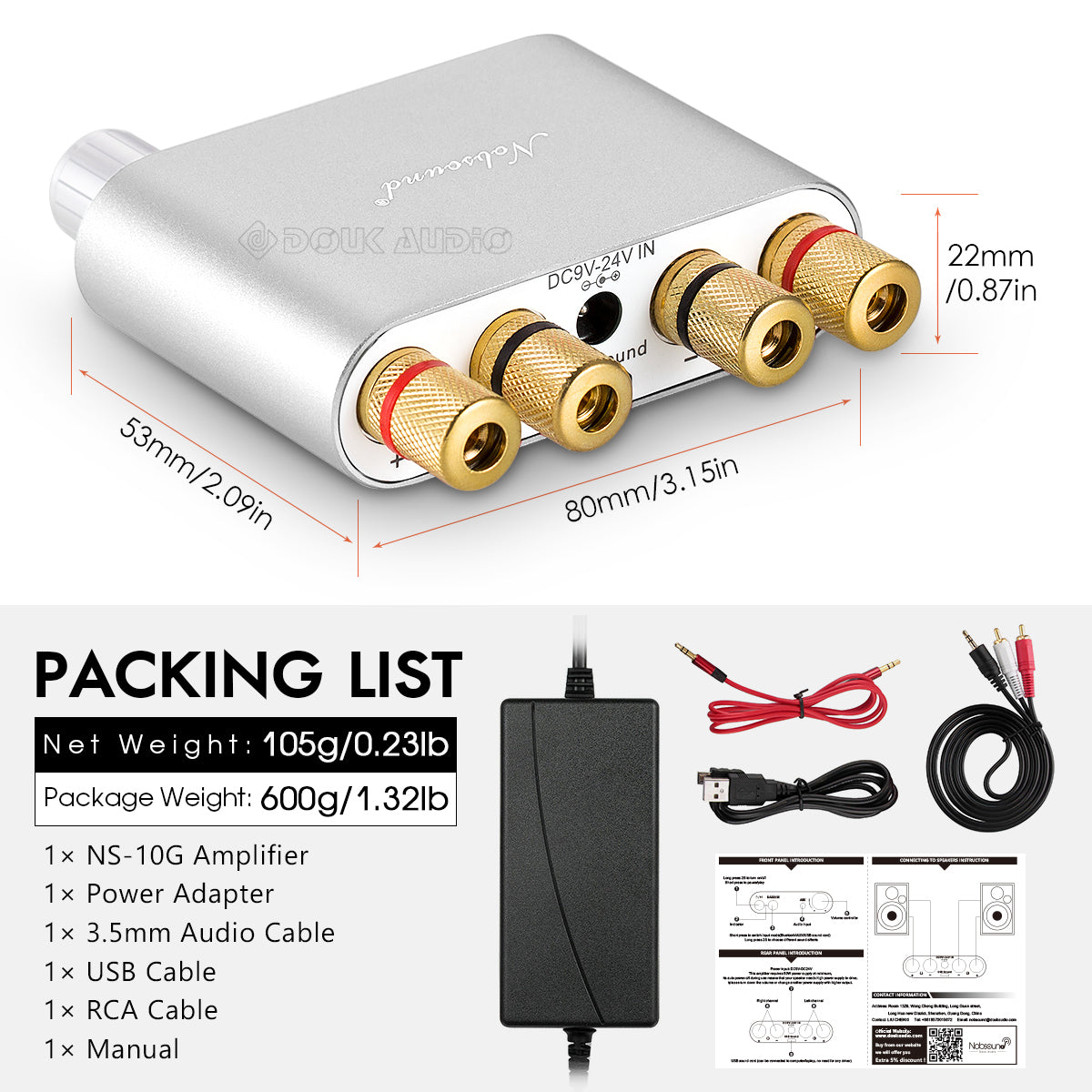 Nobsound NS-10G Mini Bluetooth 5.0 Digital Amplifier HiFi Stereo Audio Bass Amp 50W+50W