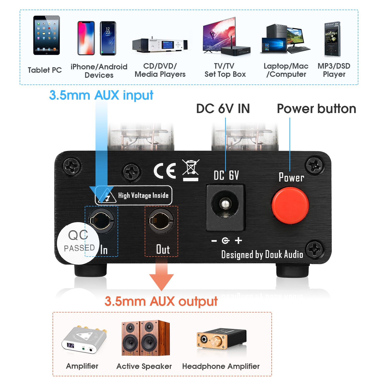 Nobsound NS-10P Mini-Vakuumröhren-Stereo-Vorverstärker, HiFi-Heim-Audio-Vorverstärker mit Höhen- und Bassregelung 