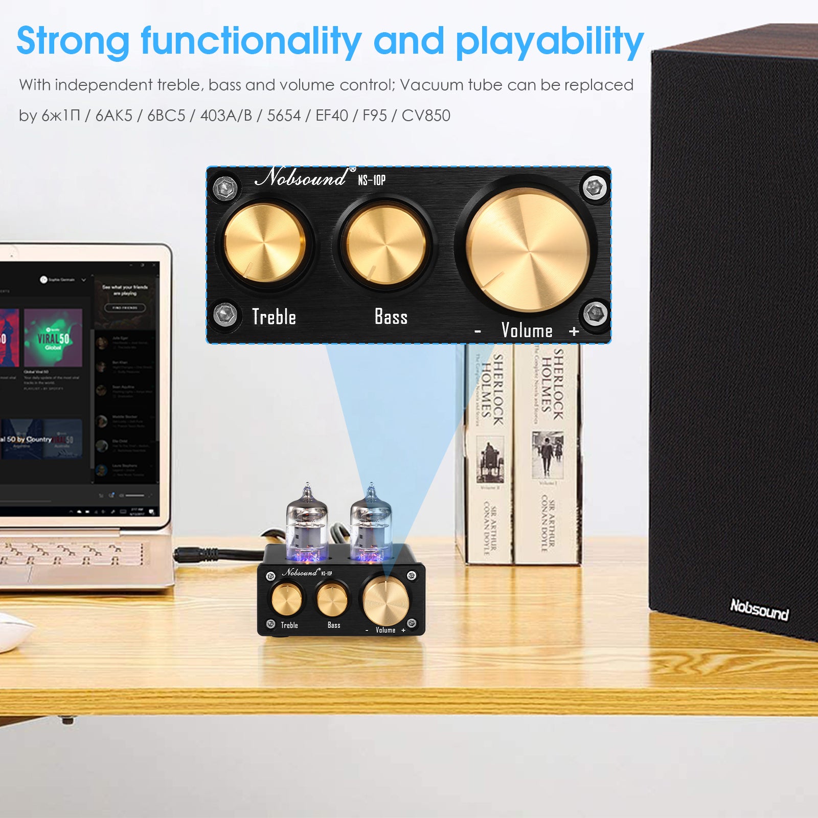 Nobsound NS-10P Mini-Vakuumröhren-Stereo-Vorverstärker, HiFi-Heim-Audio-Vorverstärker mit Höhen- und Bassregelung 
