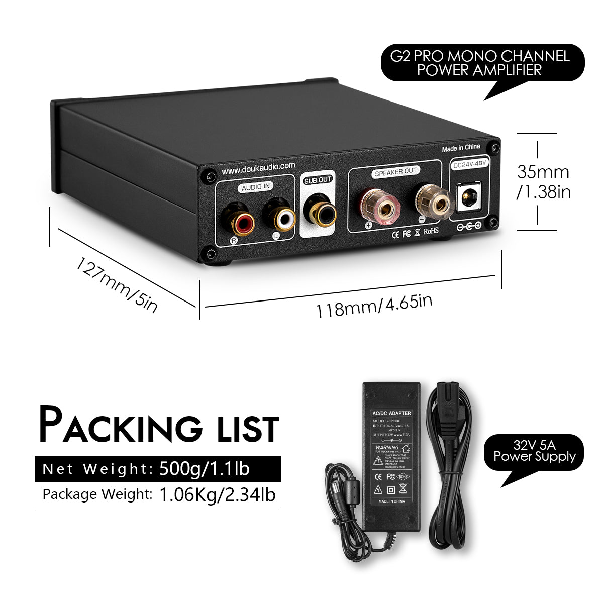 Nobsound G2 PRO Mini 300W Mono Digital Power Amplifier Subwoofer/Full-Frequency Home Audio Amp