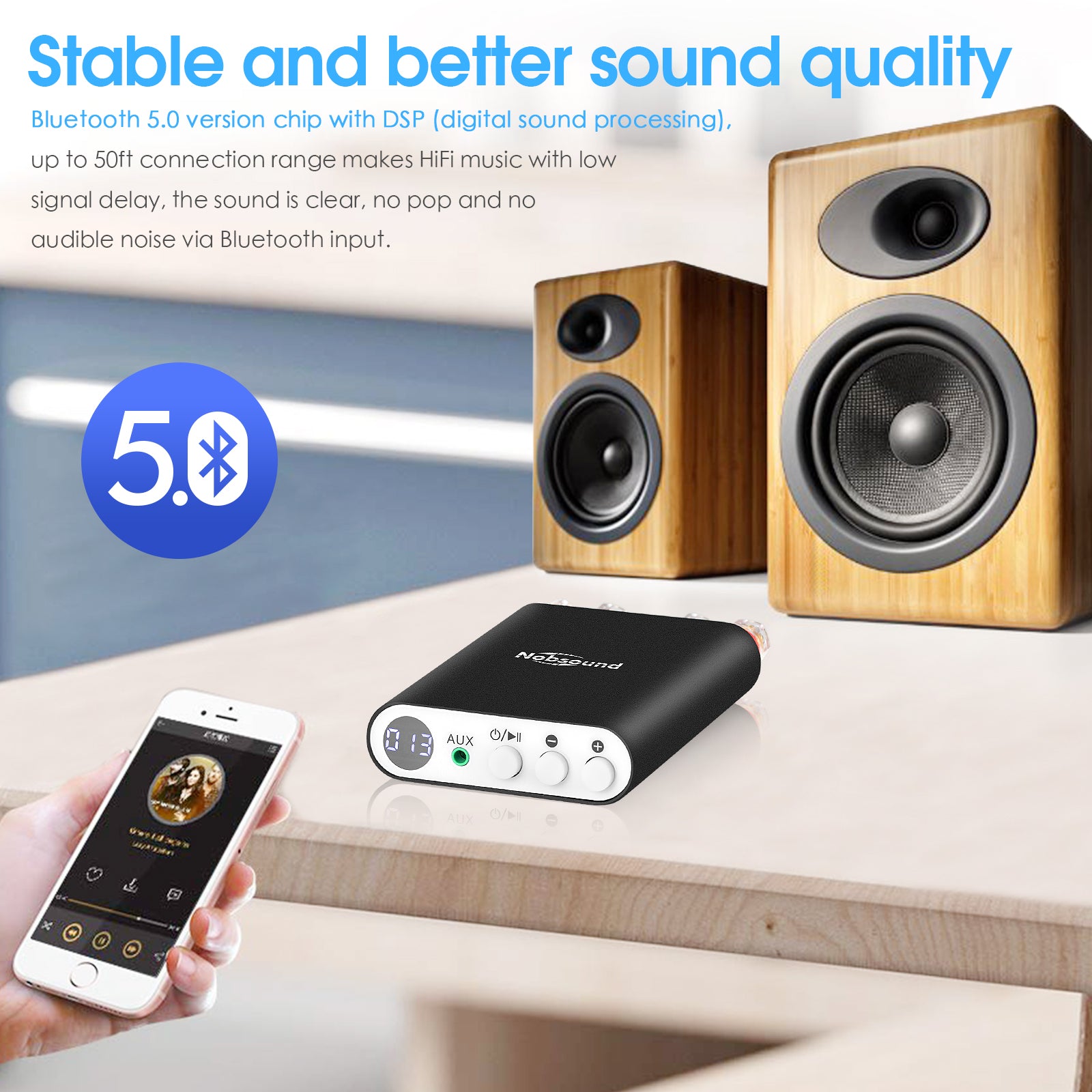 Nobsound TA-21 迷你蓝牙 5.0 DSP 数字放大器 TPA3221 立体声音频放大器接收器