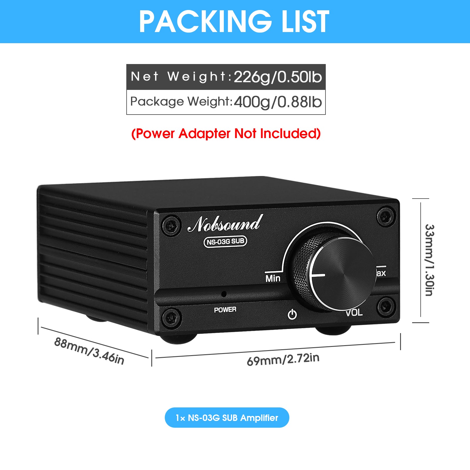 Nobsound NS-03G SUB Mini-Monokanal-Digitalverstärker HiFi-Heim-Subwoofer-Leistungsverstärker 100 W 