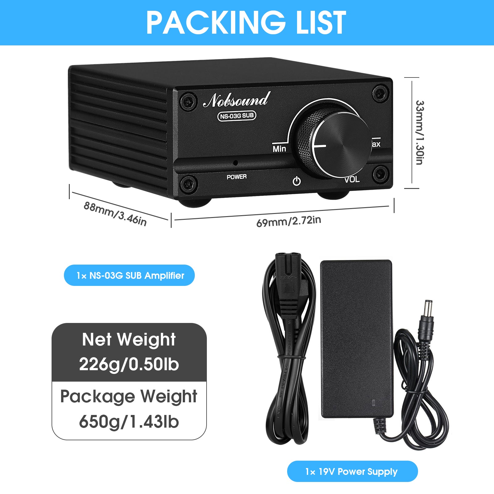 Nobsound NS-03G SUB Mini-Monokanal-Digitalverstärker HiFi-Heim-Subwoofer-Leistungsverstärker 100 W 