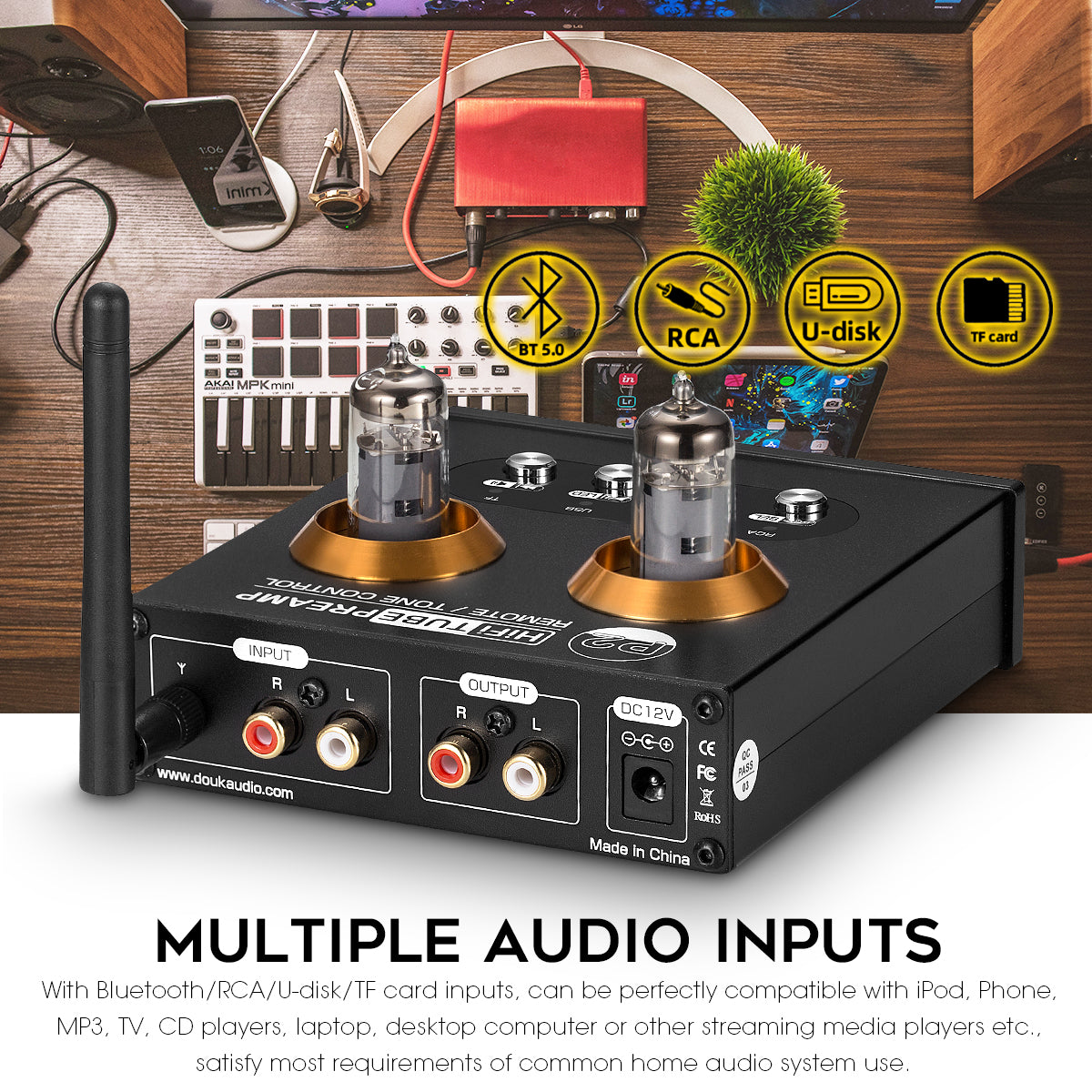 Douk Audio P2 Mini Bluetooth 5.0 Vakuum-Röhrenvorverstärker USB-Player Stereo-Kopfhörerverstärker 