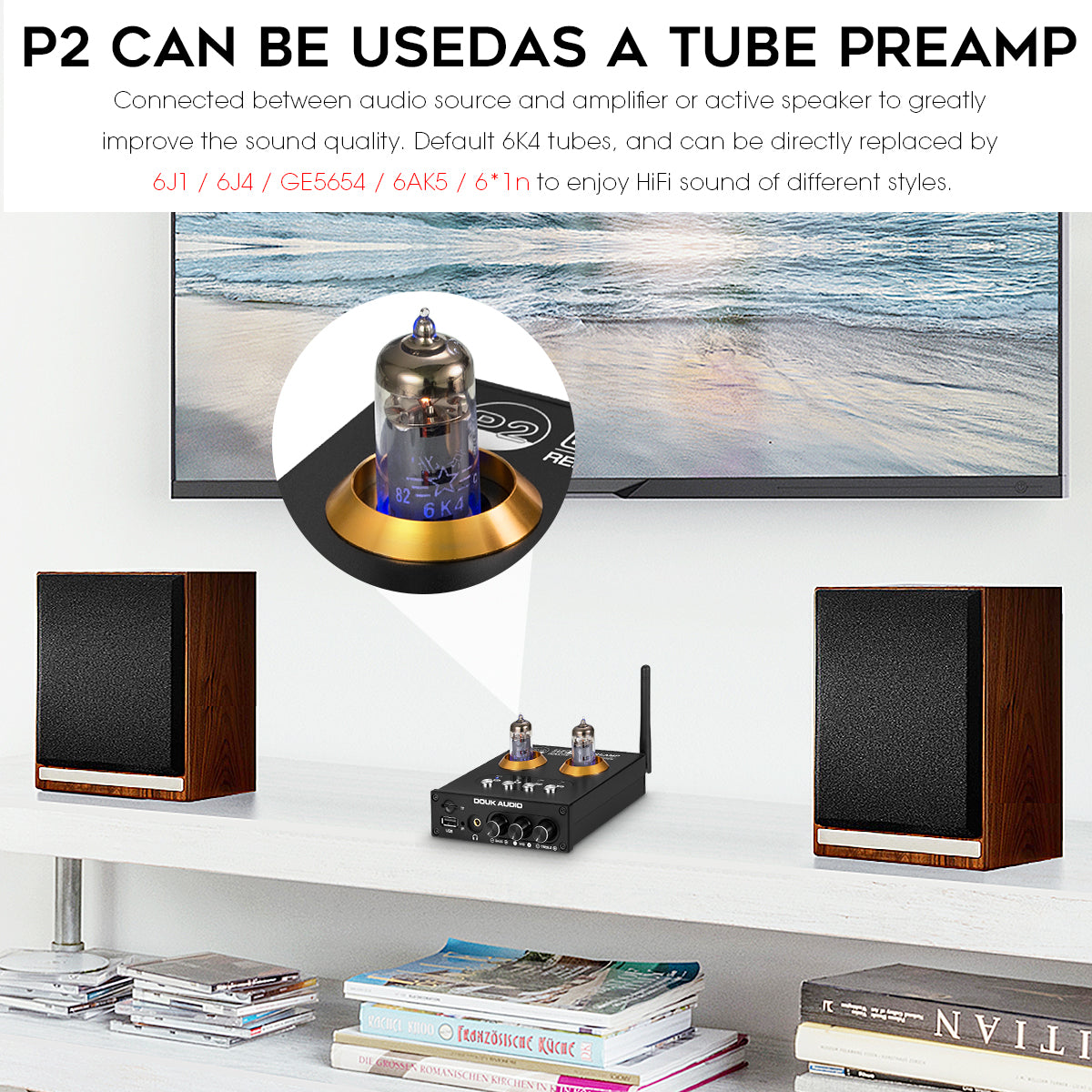 Douk Audio P2 Mini Bluetooth 5.0 Vakuum-Röhrenvorverstärker USB-Player Stereo-Kopfhörerverstärker 
