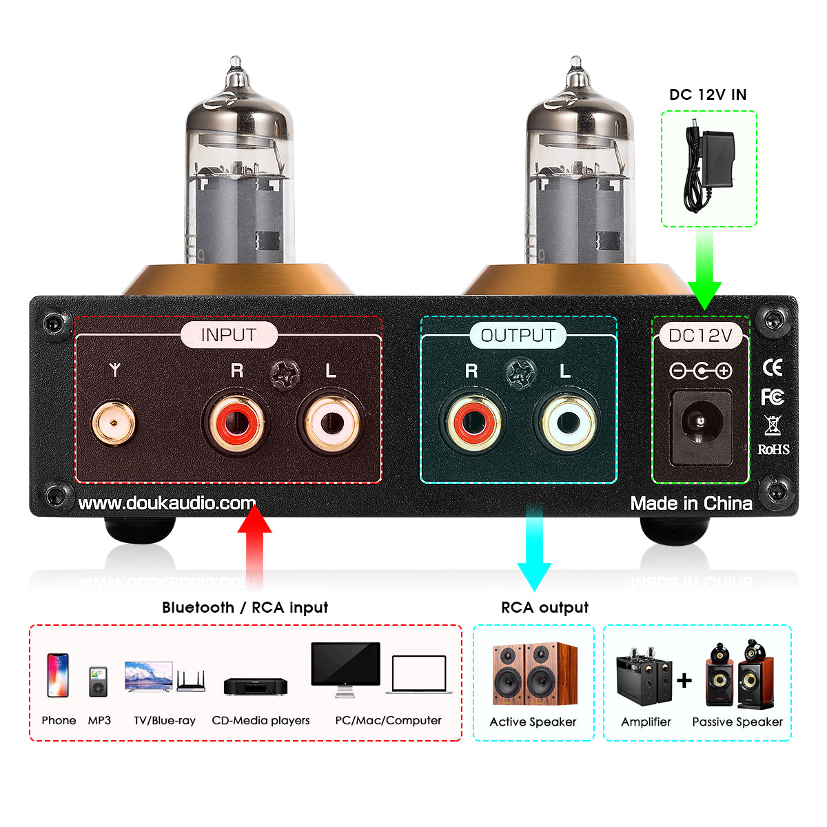 Douk Audio P2 Mini Bluetooth 5.0 Vakuum-Röhrenvorverstärker USB-Player Stereo-Kopfhörerverstärker 
