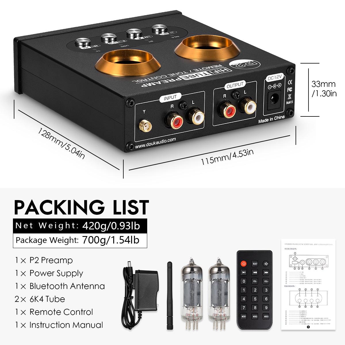 Douk Audio P2 Mini Bluetooth 5.0 Vakuum-Röhrenvorverstärker USB-Player Stereo-Kopfhörerverstärker 