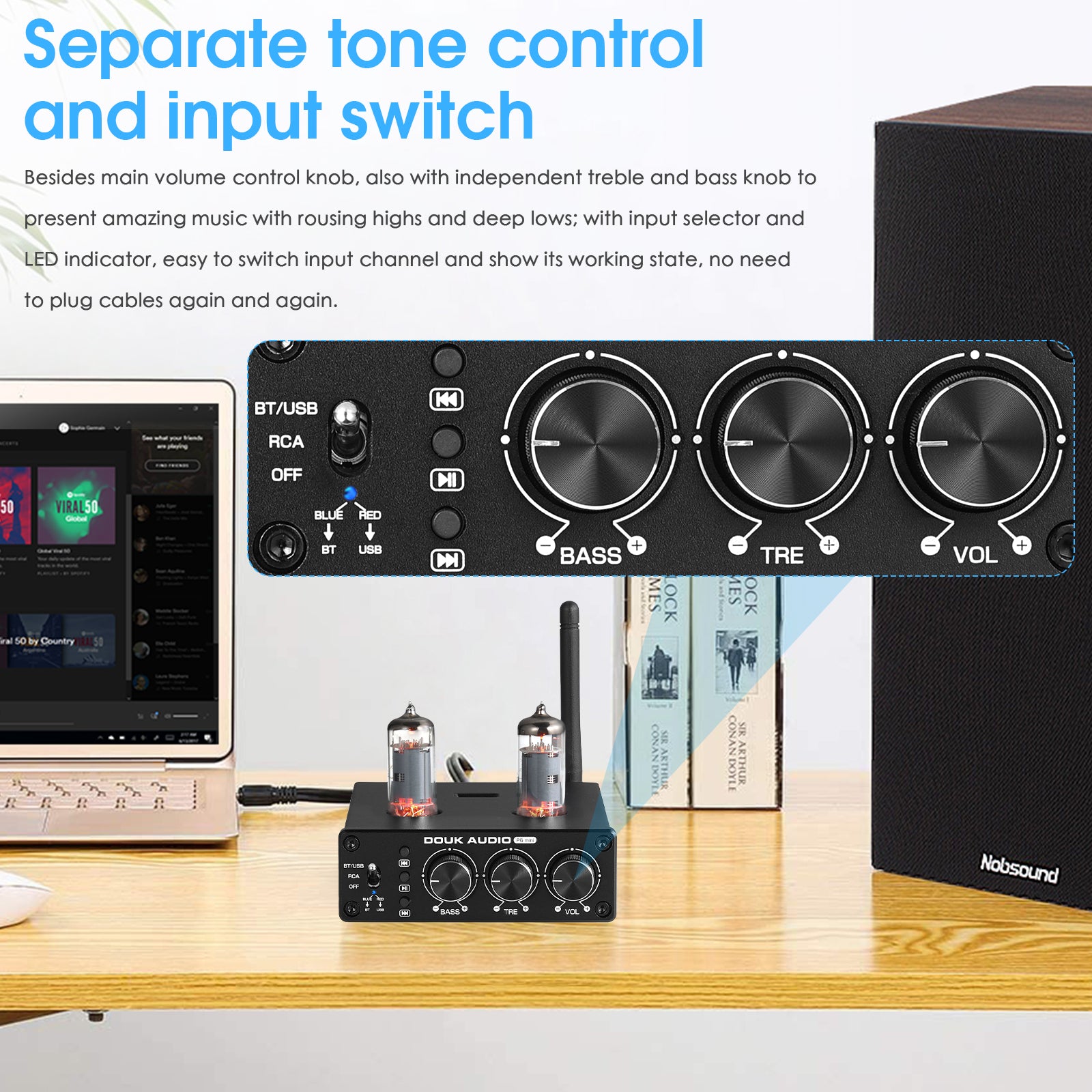 Douk Audio P6 MINI HiFi Vacuum Tube Preamp Bluetooth Stereo Audio Pre-amplifier Tone Control