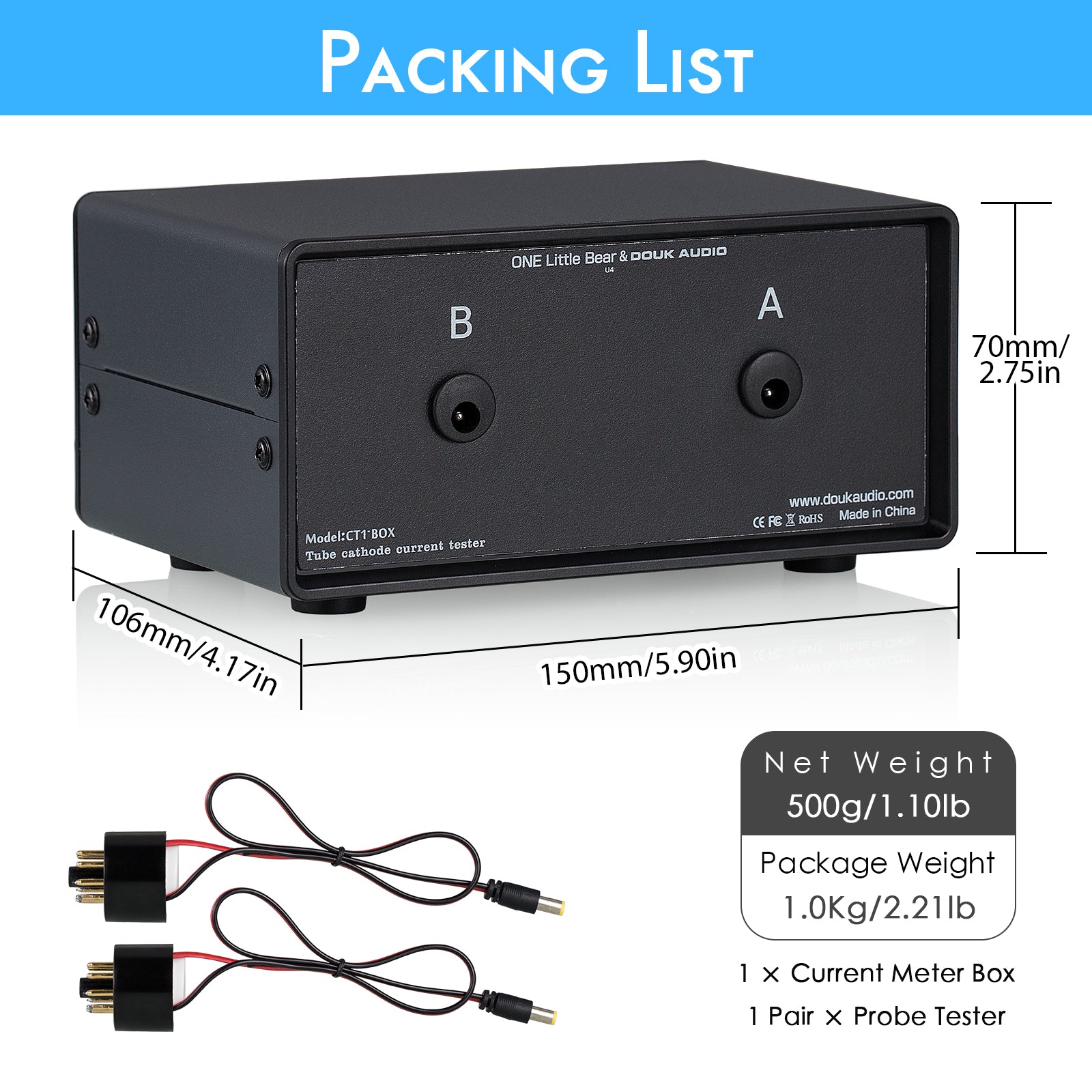 Douk Audio CT1-BOX 8 针双偏置电流探头测试仪带音量表，适用于 EL34 KT88 6L6 6V6 6550 KT66 电子管