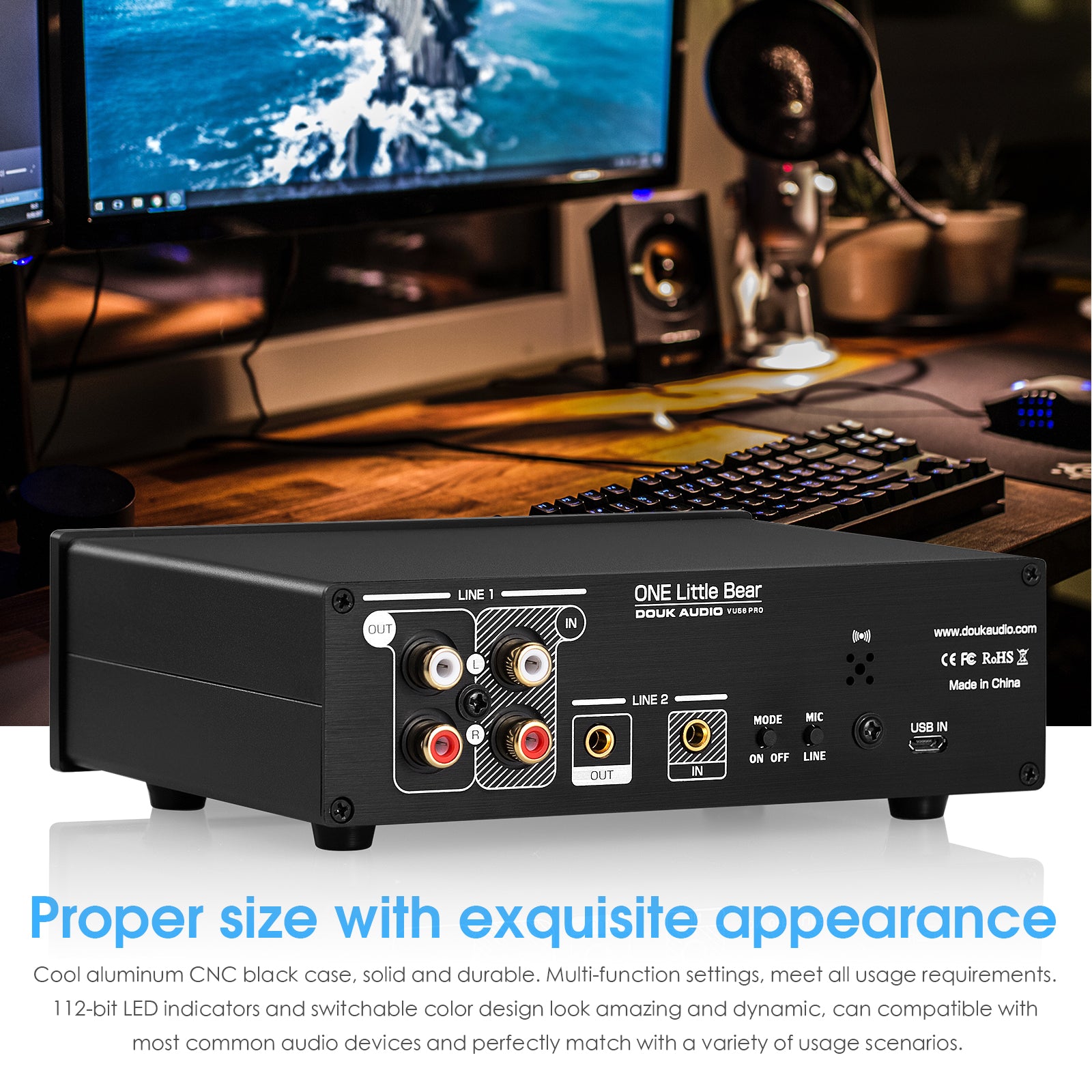 Douk Audio VU56PRO MIC+LINE Stereo RGB LED Sound Level Meter Audio Splitter Switcher Music Spectrum Visualizer