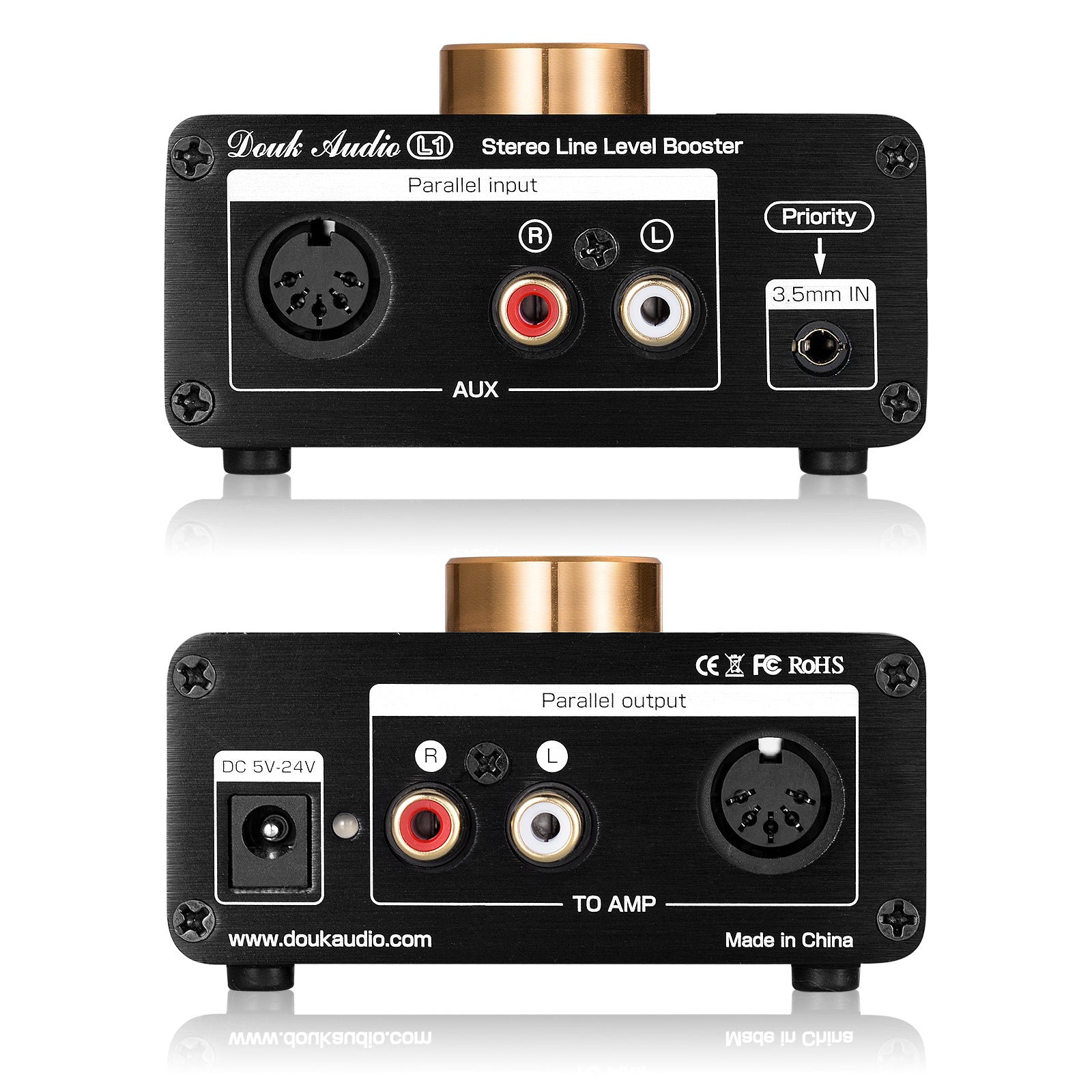 Douk Audio L1 Mini-Stereo-Line-Level-Booster-Verstärker, Audio-Vorverstärker, 20 dB Verstärkung mit Lautstärkeregelung 