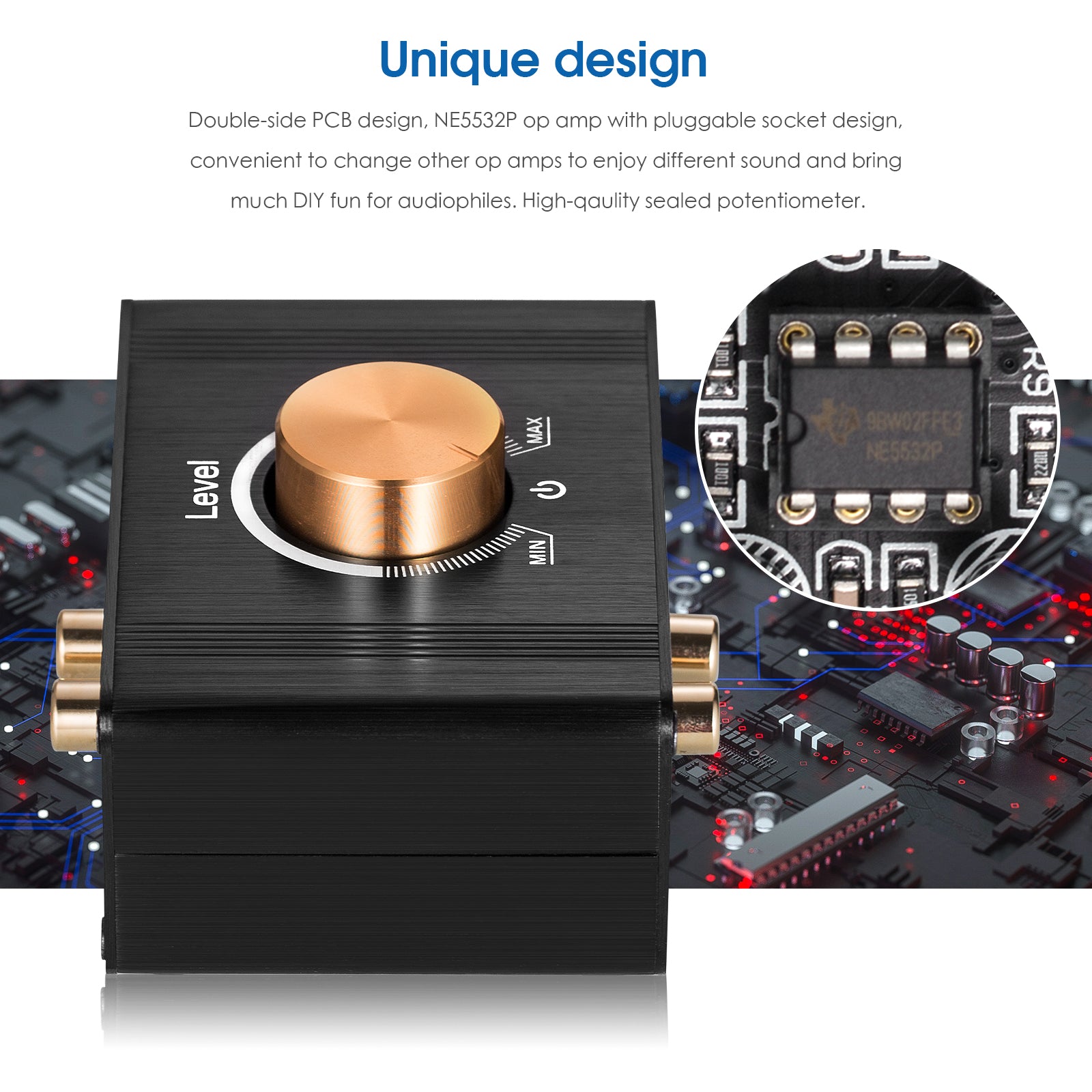 Douk Audio L1 Mini-Stereo-Line-Level-Booster-Verstärker, Audio-Vorverstärker, 20 dB Verstärkung mit Lautstärkeregelung 