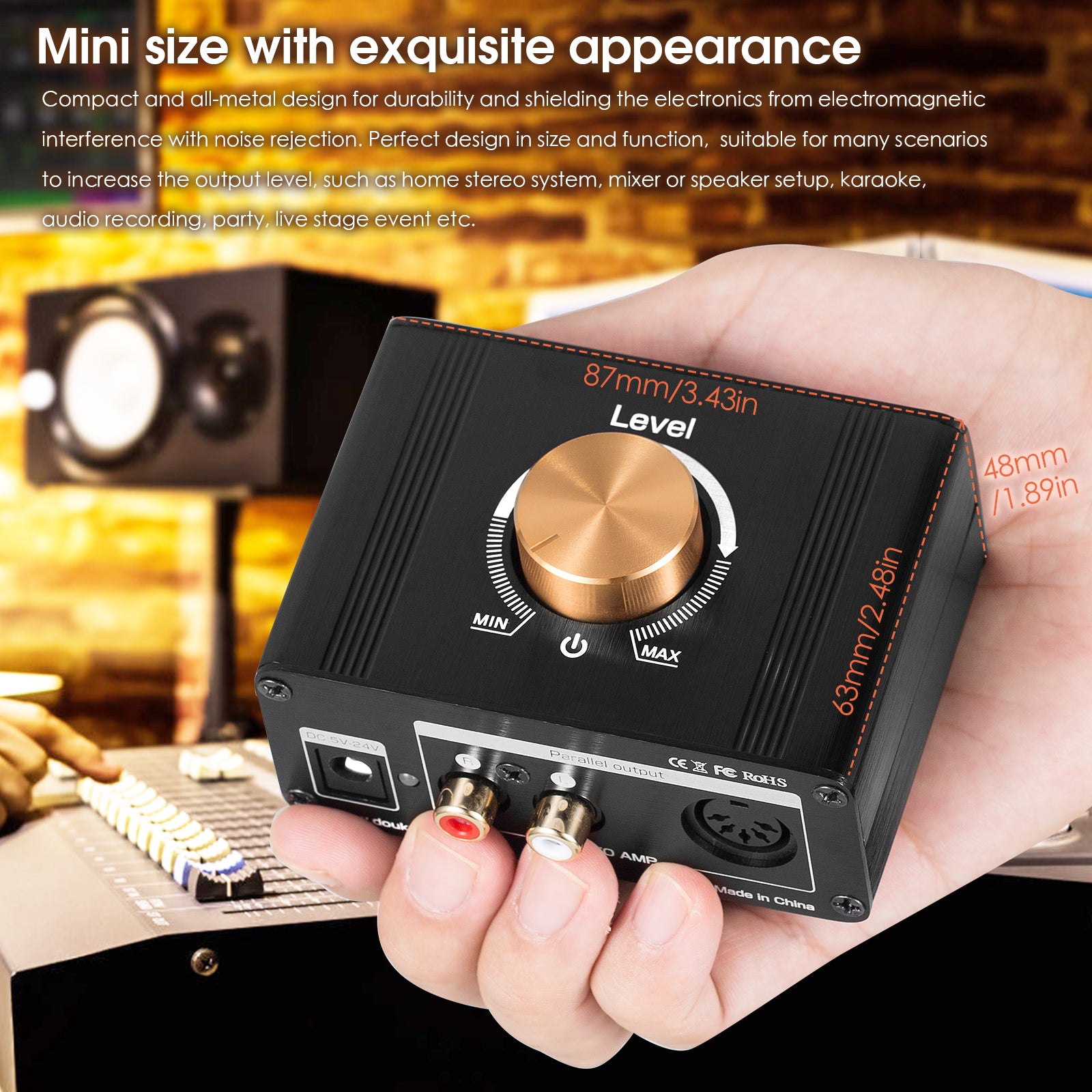 Douk Audio L1 Mini-Stereo-Line-Level-Booster-Verstärker, Audio-Vorverstärker, 20 dB Verstärkung mit Lautstärkeregelung 