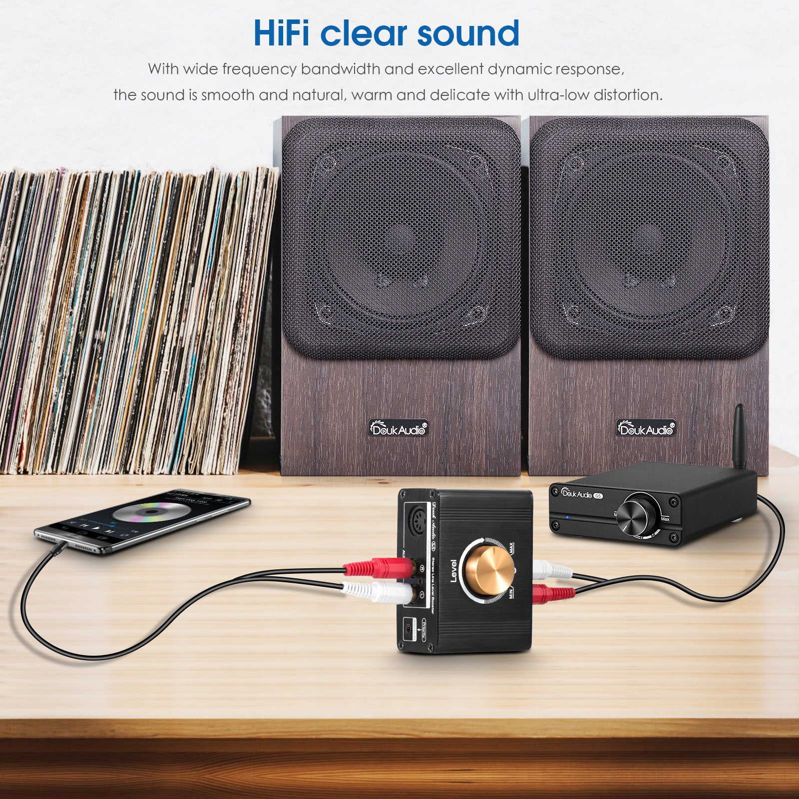 Douk Audio L1 Mini-Stereo-Line-Level-Booster-Verstärker, Audio-Vorverstärker, 20 dB Verstärkung mit Lautstärkeregelung 