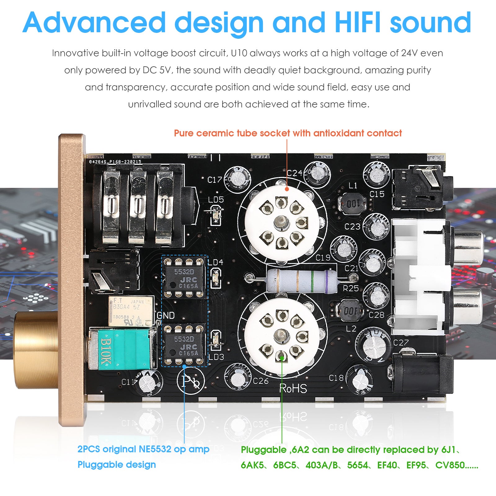 Douk Audio U10 迷你电子管耳机放大器 HIFI 立体声前置放大器 适用于家用扬声器