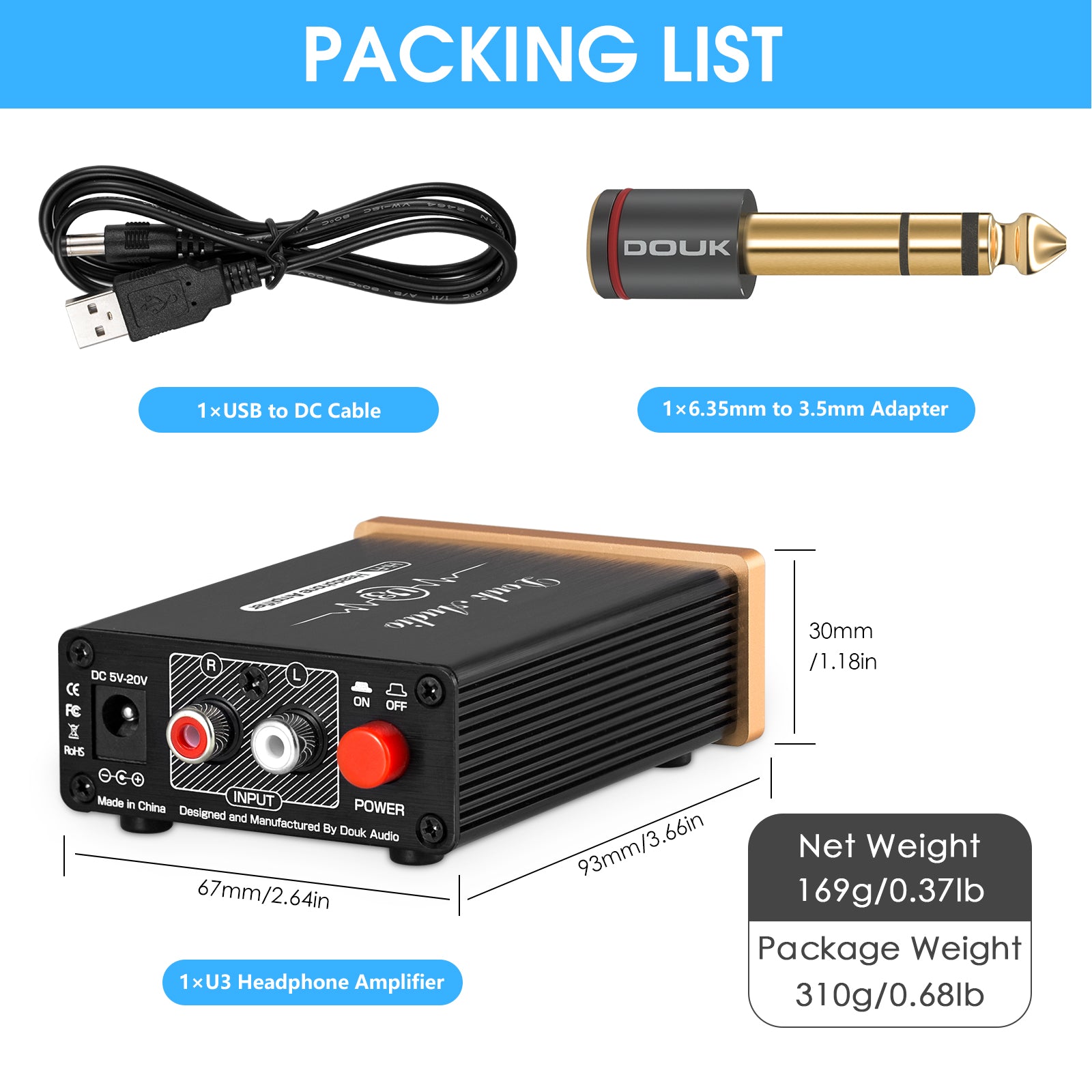 Douk Audio U3 迷你 A 类耳机放大器 HiFi 桌面立体声放大器，适用于 HD650/K701/DT880/T70/RS1e 